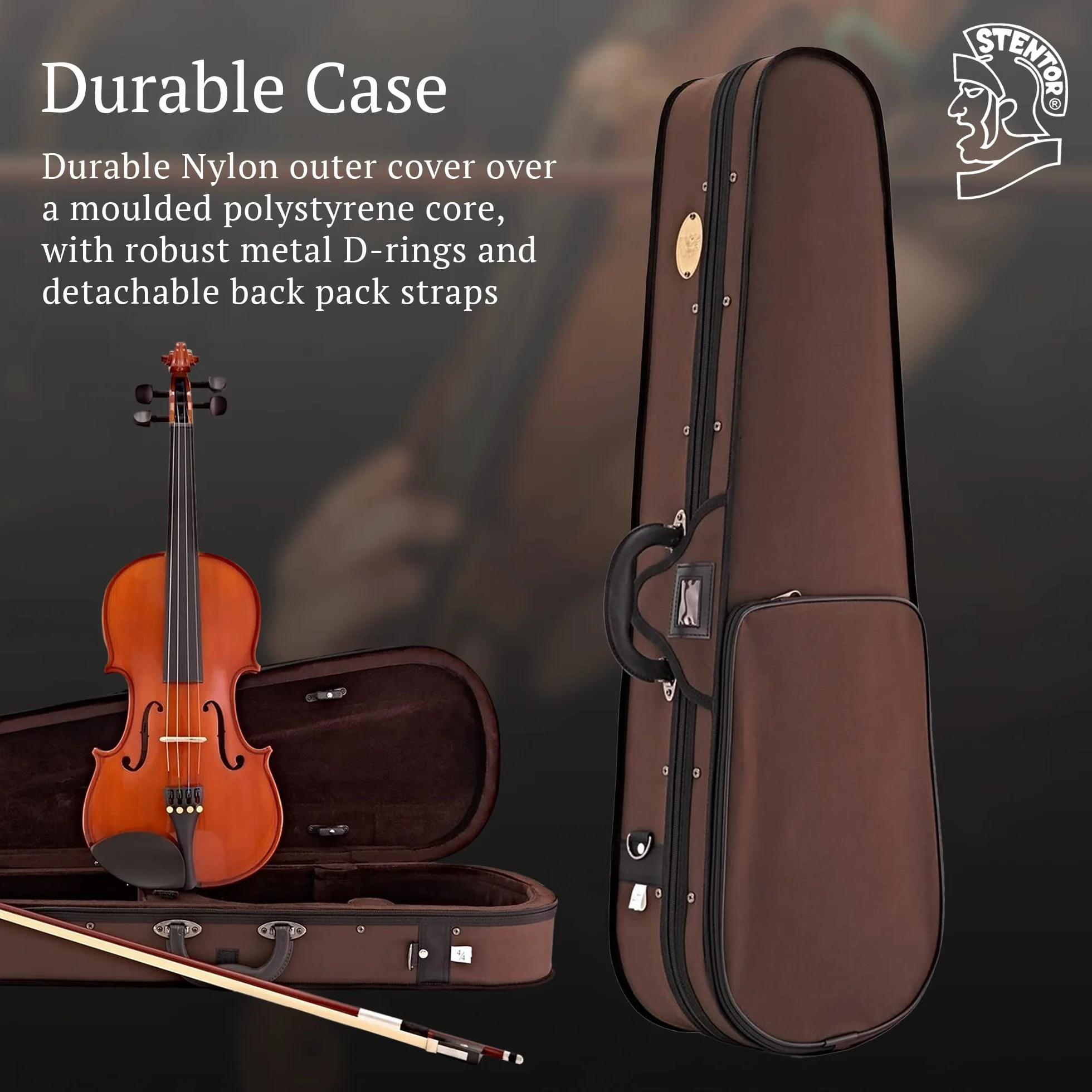 Stentor Violín estándar para estudiantes 4/4 de tamaño completo, violín para principiantes y niños mayores de 12 años con arco de madera y funda de transporte, instrumentos de cuerda de nivel de