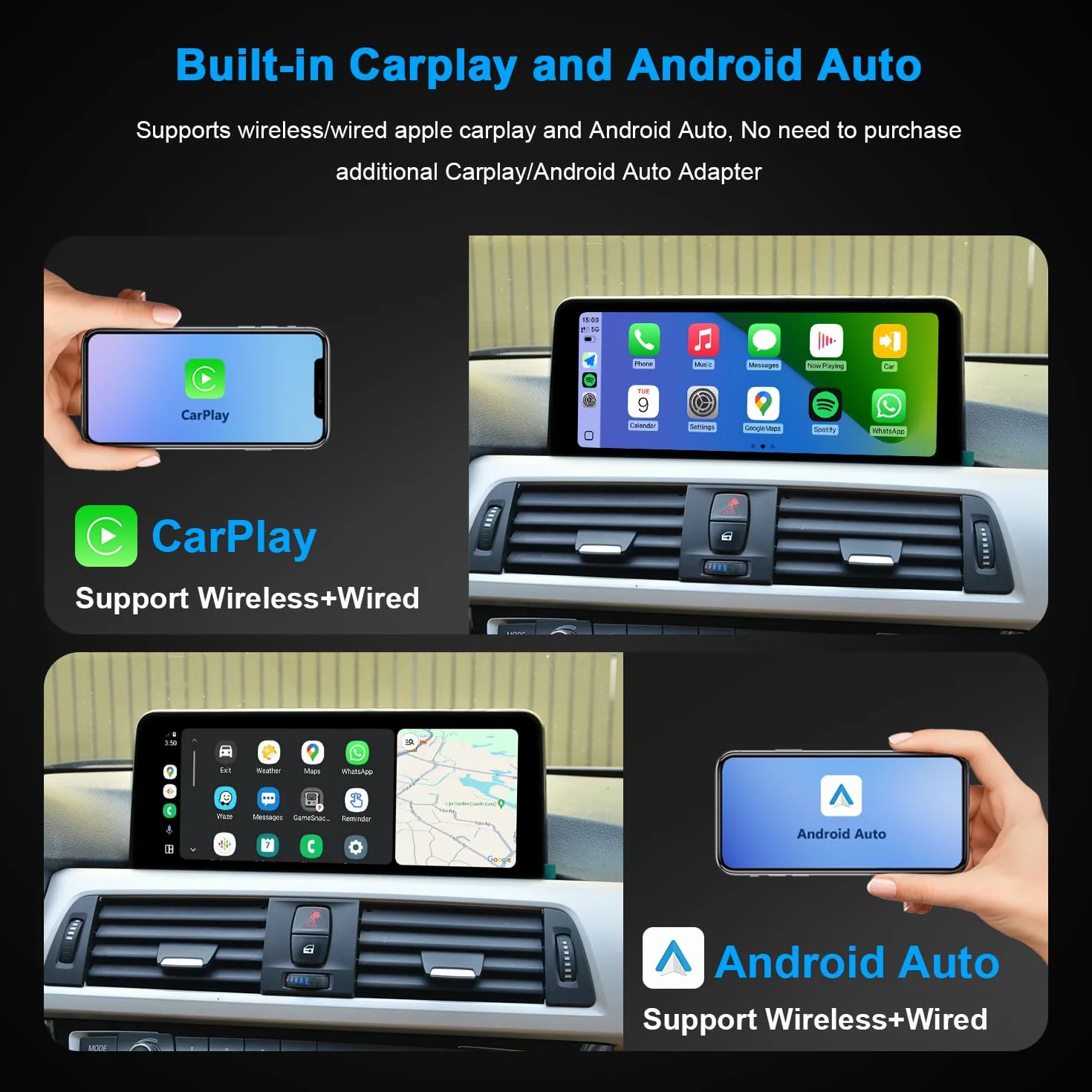 PEMP Pantalla Linux para BMW Serie 3 F30 X1 F48 2017-2019 EVO ID6, Soporte inalámbrico CarPlay Android Auto Uso OEM Bluetooth Llamadas y Música.