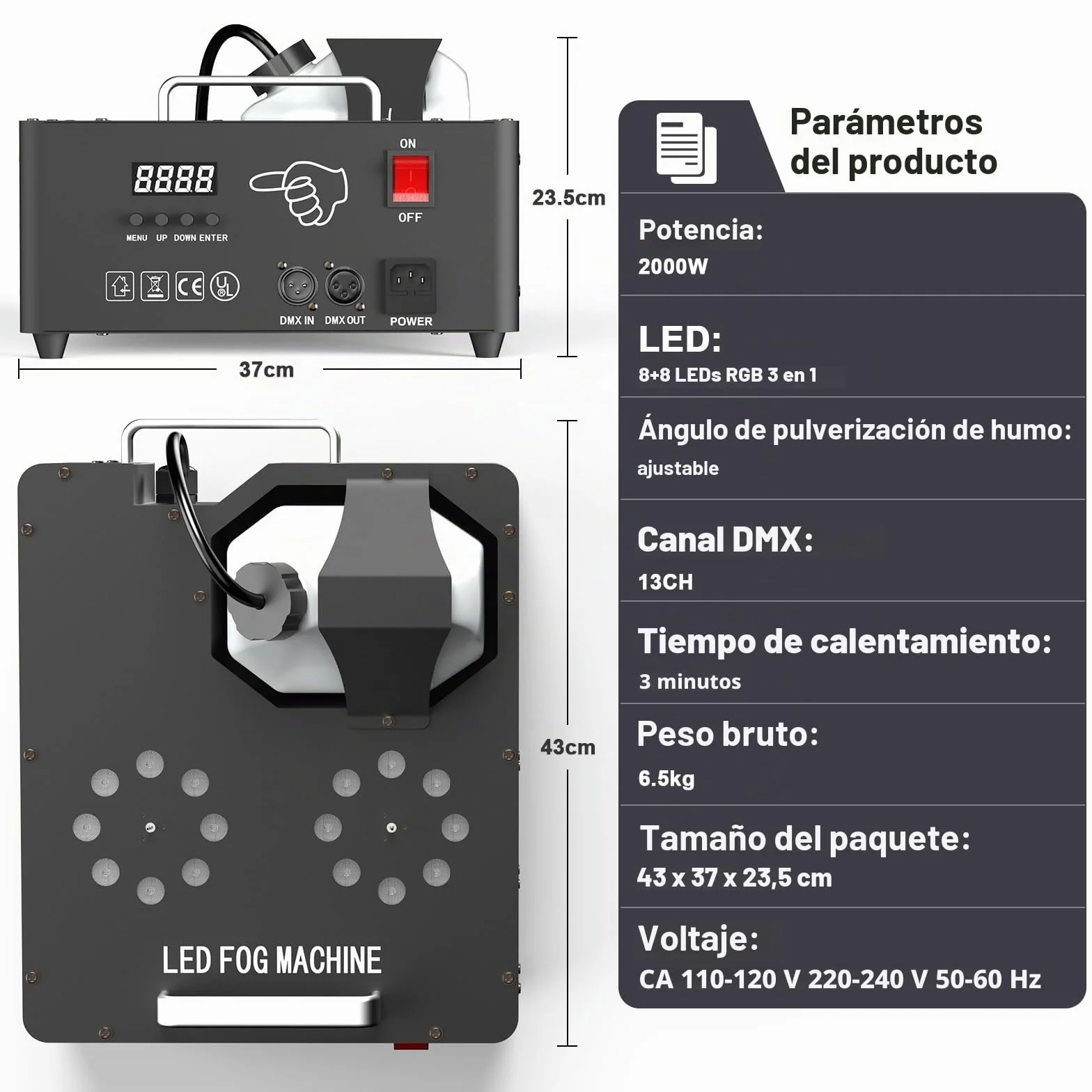 2000W Maquina de Humo, 8+8 LEDs Máquina Humo Discoteca con Remoto Inalámbrico, Bengalas de Humo de Colores para DJ, Fiestas, Halloween, Bodas, Escenarios, Navidad, Escenario de Efectos