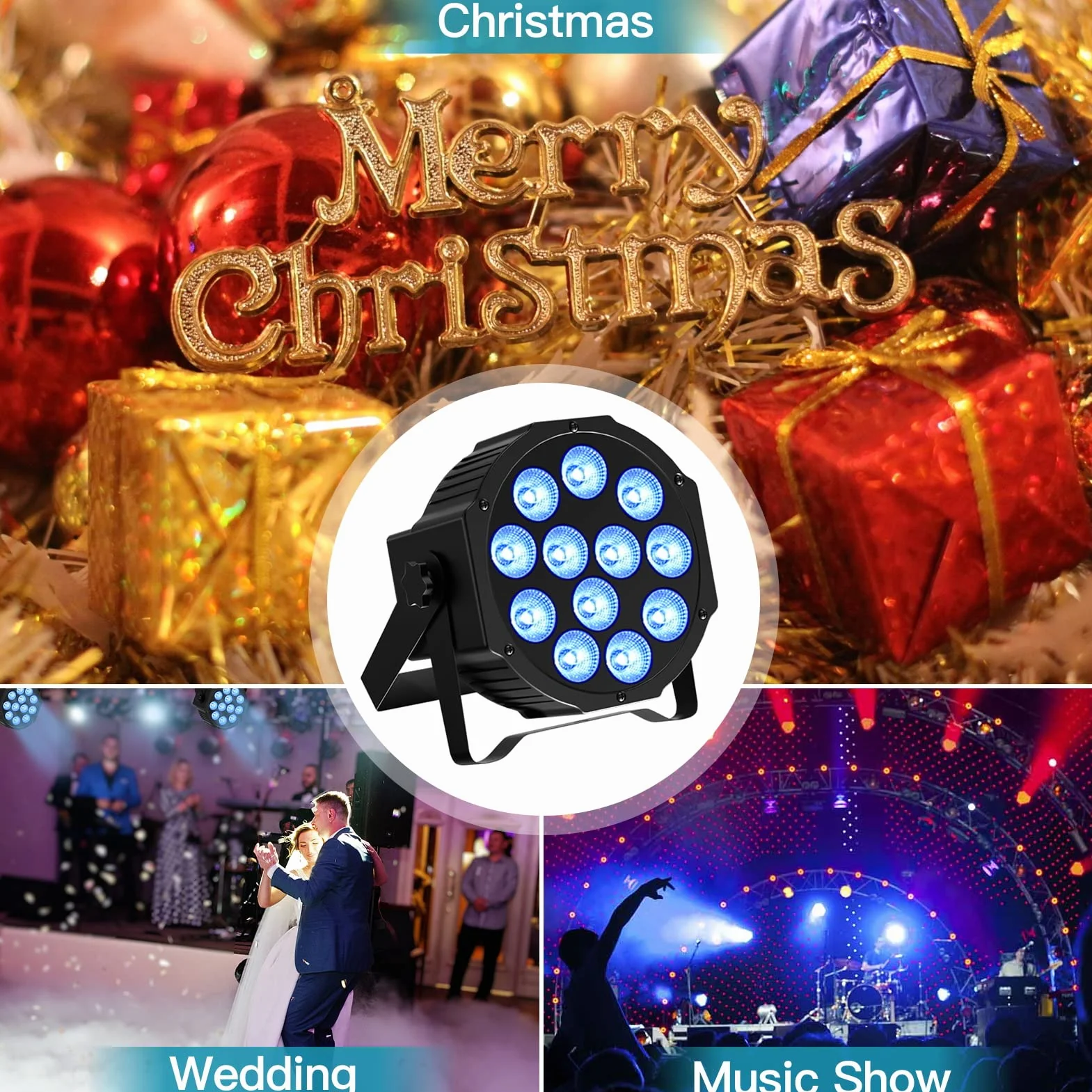 2 Piezas RGBW Par LED Batería Recargable, 24W Luces Escenario Exterior con Control Remoto y Activación de Sonido, Focos Discoteca para Fiesta DJ Bar Boda Navidad