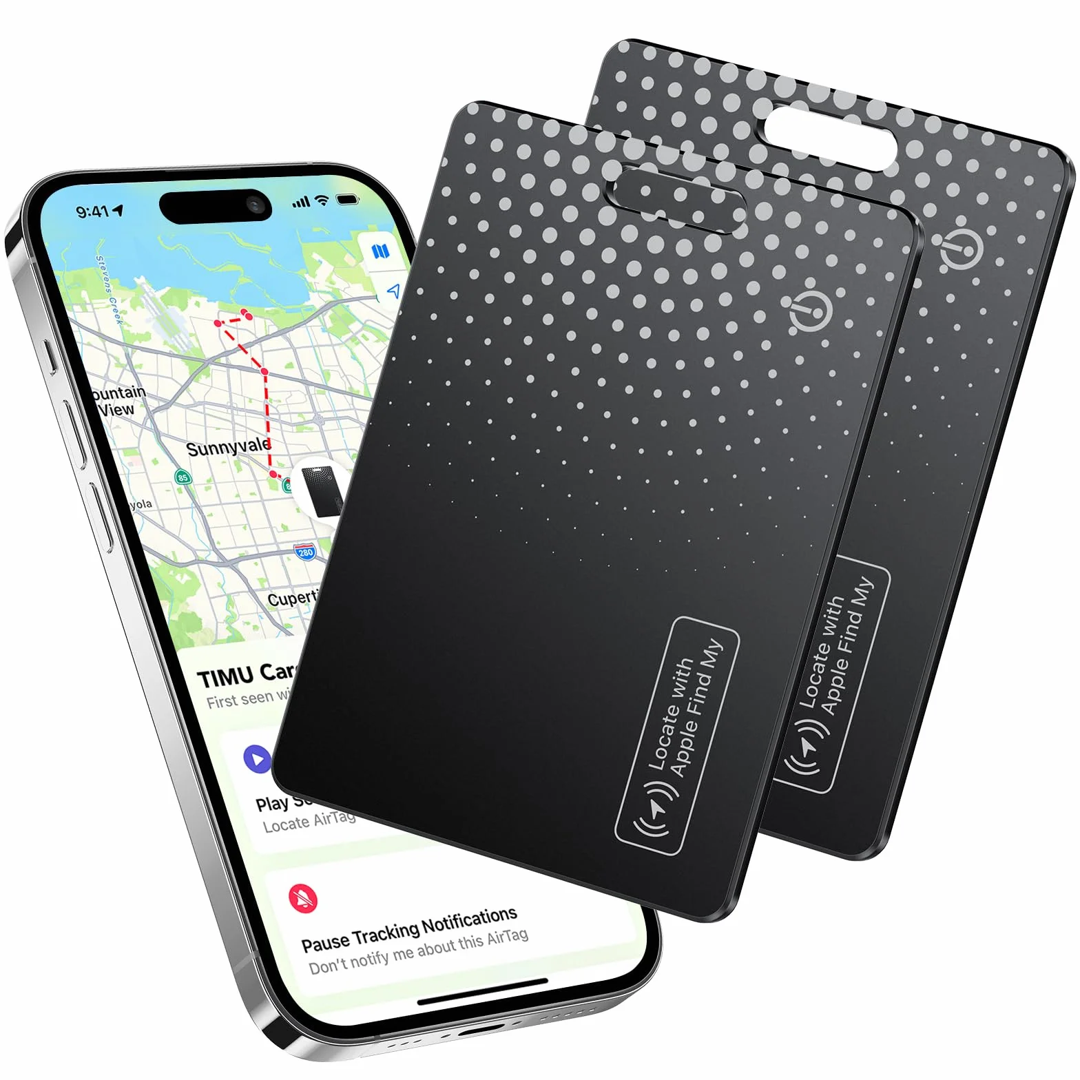 TIMU Air Smart Tag Card, Bluetooth Tracker Compatible con App Buscar Apple (Sólo iOS), 1.7mm Localizador Ultradelgado, IP68 Resistente al Agua, Rastreador Buscador para Cartera, Maletas, Negro