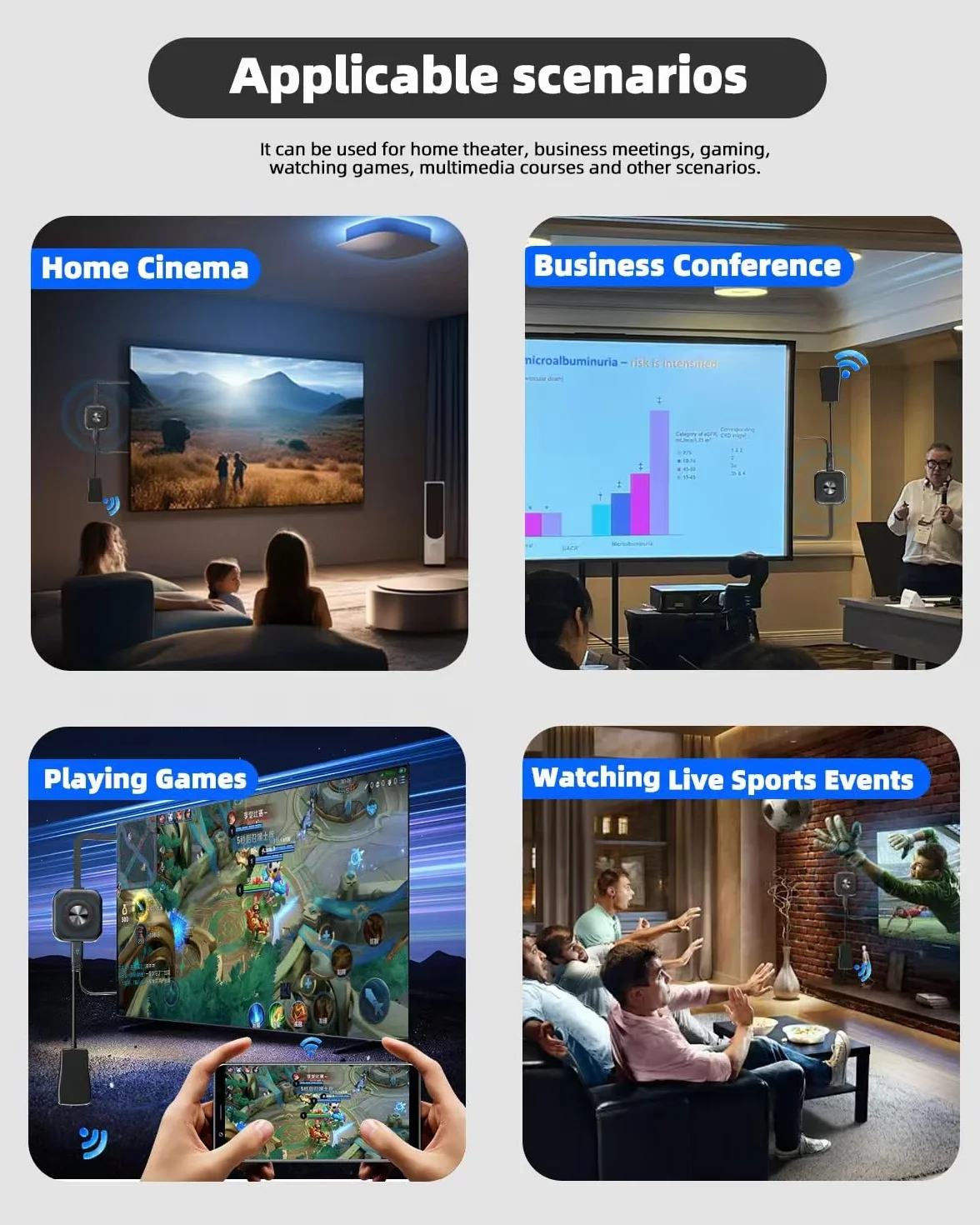 Miracast HDMI Inalámbrico 5G Adaptador 4K Streaming Video Audio Laptop PC TV Stick Proyector Monitor Plug Play