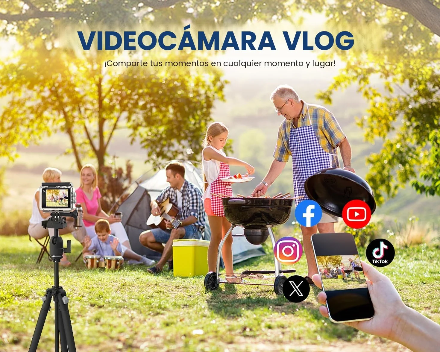 Cámara Deportiva 4K60FPS 48MP WiFi 64GB Acuática 40M Subacuática EIS 170° con Mando, Micrófono y 2 Baterías