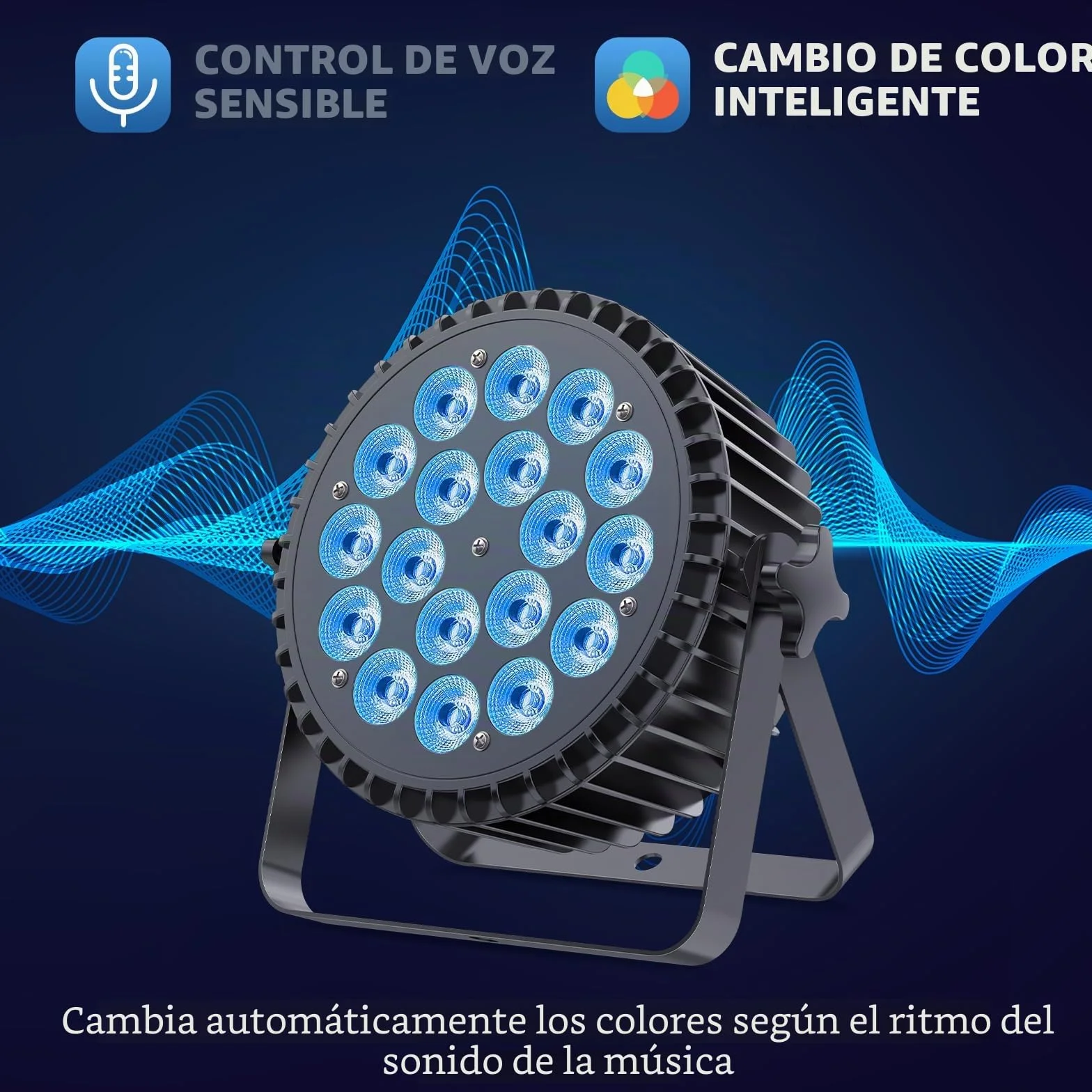 RGBWA UV Focos Par LED 200W, 18 LED Luces Escenario 7/10CH con Estroboscópica y Activación Sonido, Luces Discoteca para Espectáculos Bares Fiestas Bodas Halloween