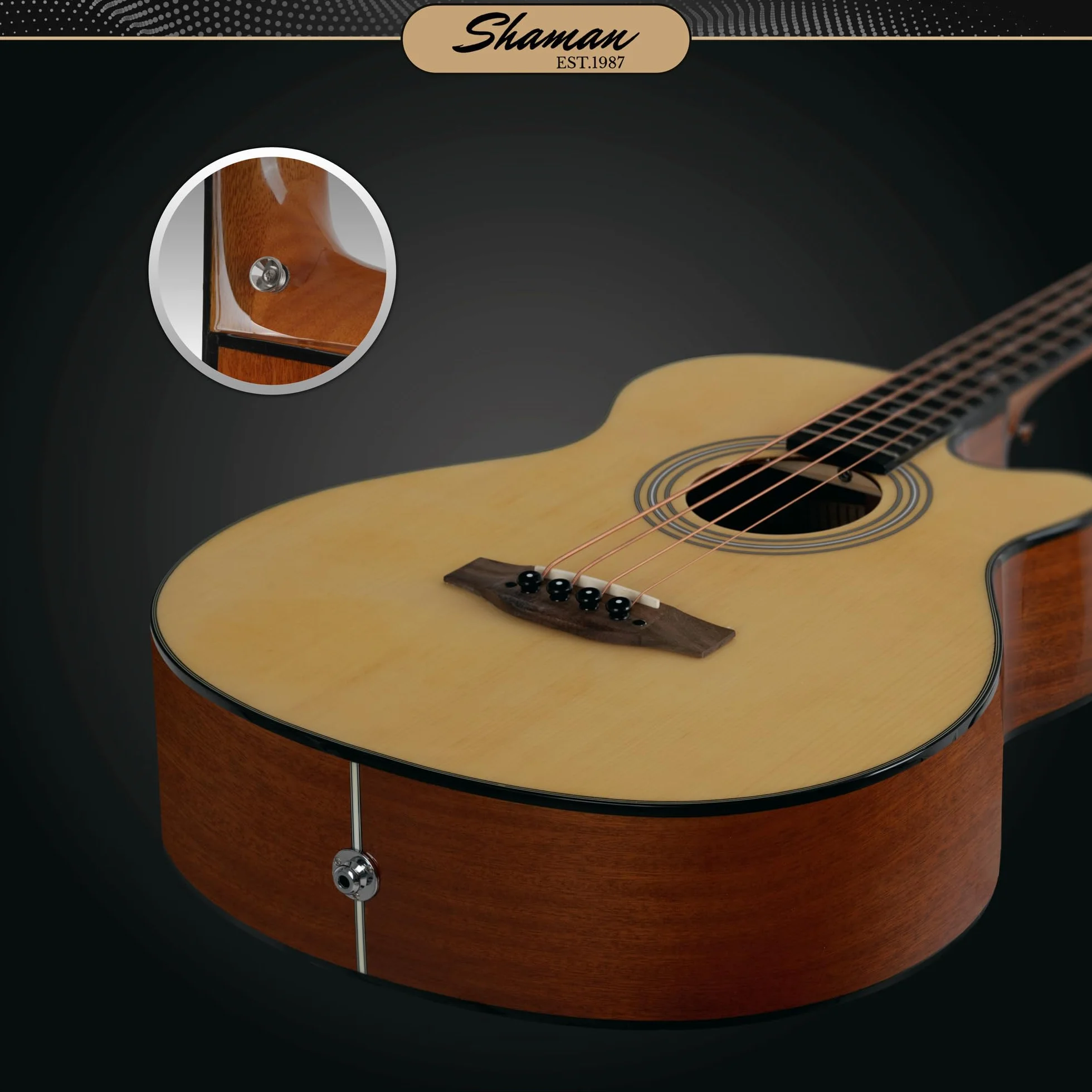 Shaman AB4-50CE Bajo acústico de 4 cuerdas - Tapa de abeto con cuerpo de caoba - Pastilla integrada con preamplificador y ecualizador de 2 bandas - Escala 34" - Acabado brillante - Natural