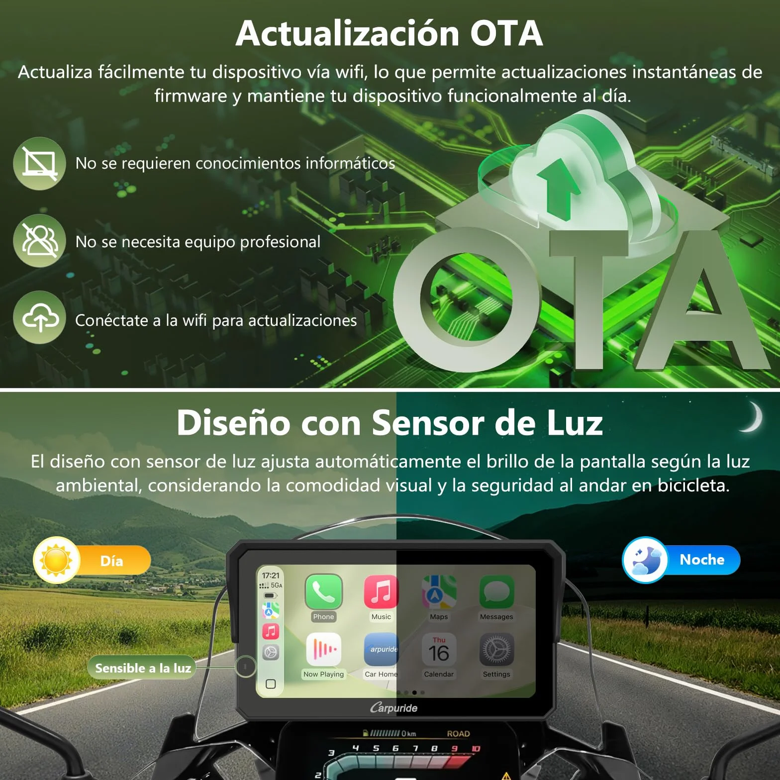Carpuride W602BS Pro Carplay Pantalla BMW Motocicletas Inalámbrico 6.25" Impermeable Táctil Android Auto
