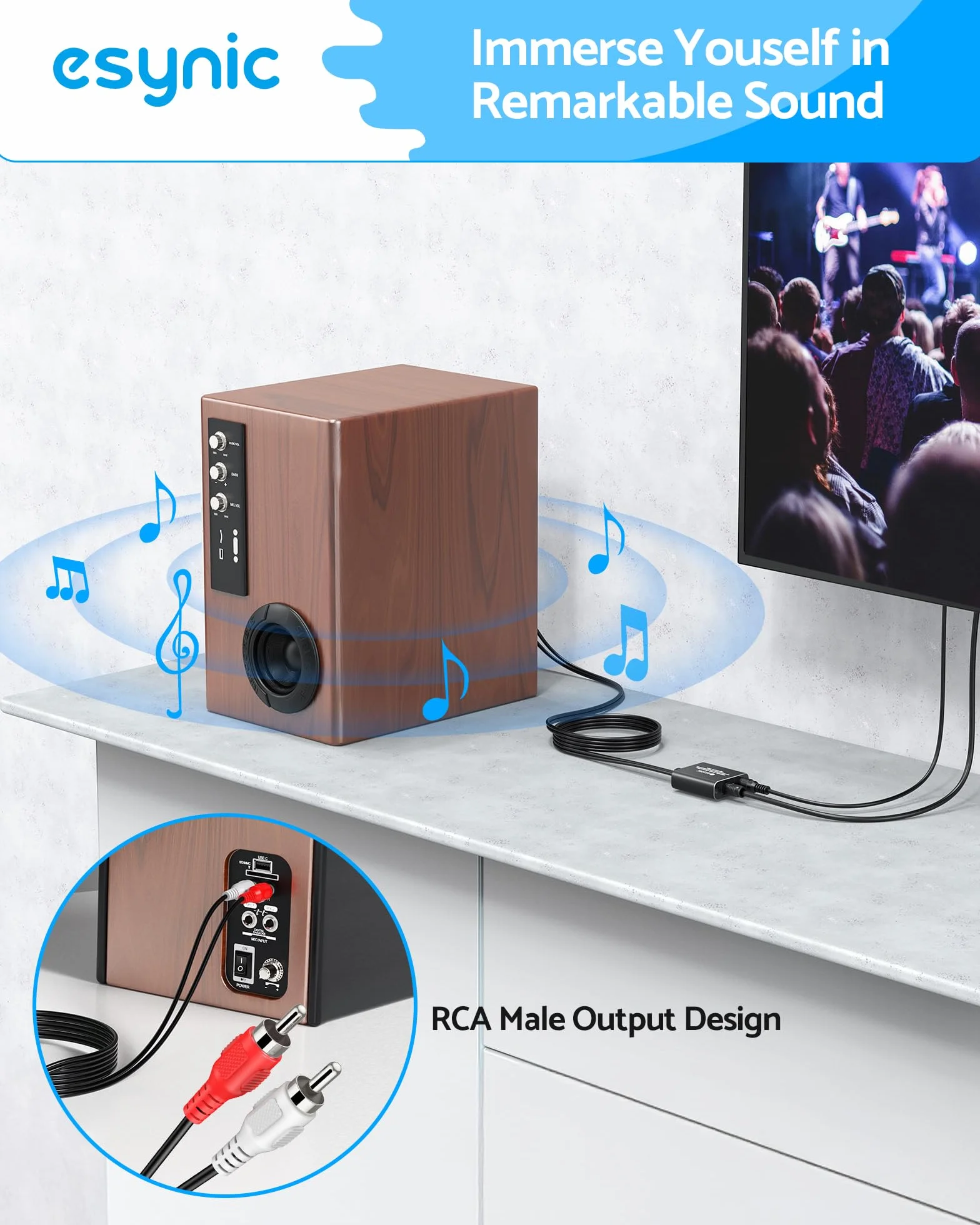 eSynic Convertidor SPDIF a RCA 192kHz DAC Cable 1.8m Óptico Toslink a RCA Adaptador Audio Digital a Analógico