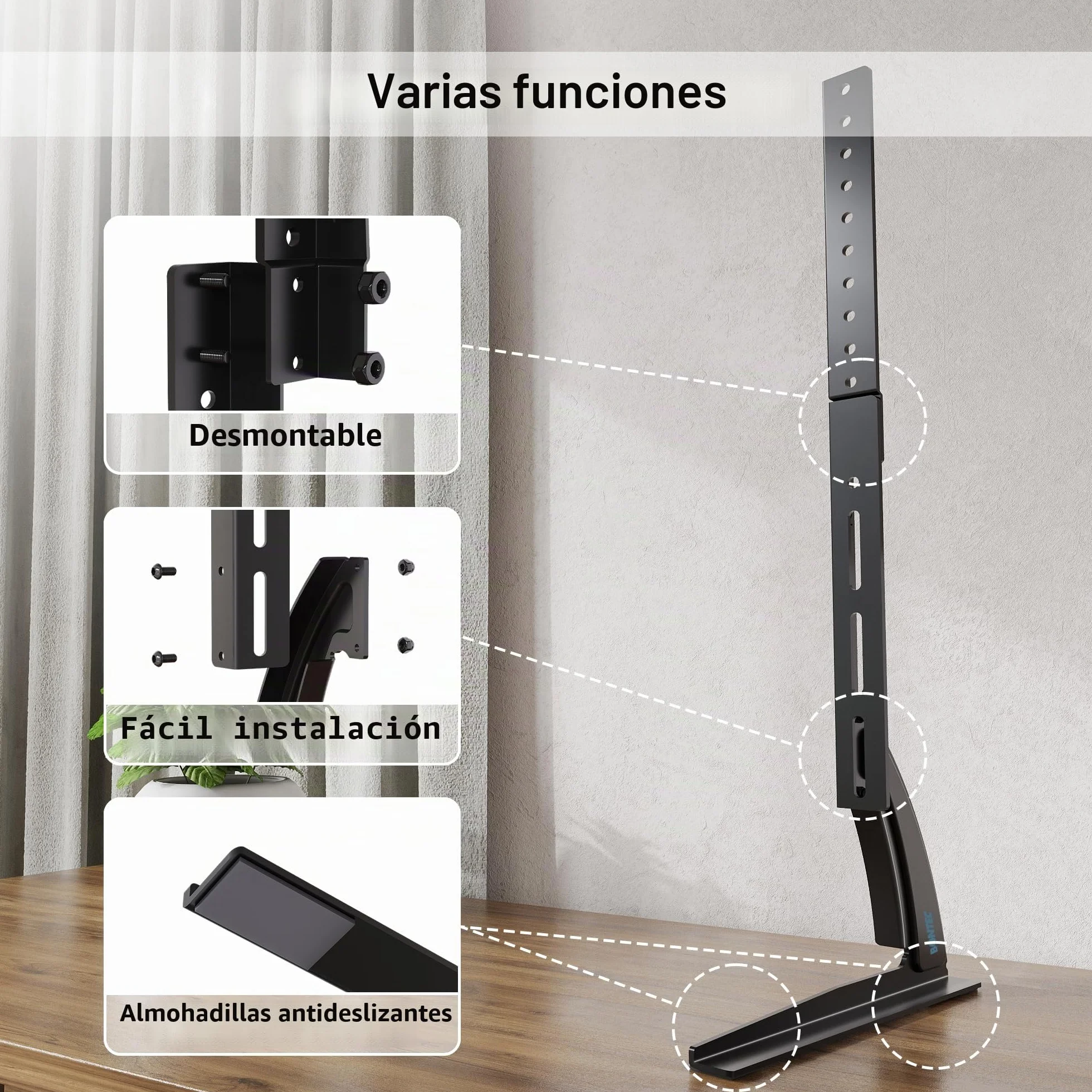 BONTEC Soporte TV Universal Pie 22-65 Pulgadas LED LCD Plasma Curva Ajustable 3 Niveles Altura 50 kg VESA 800x400 mm