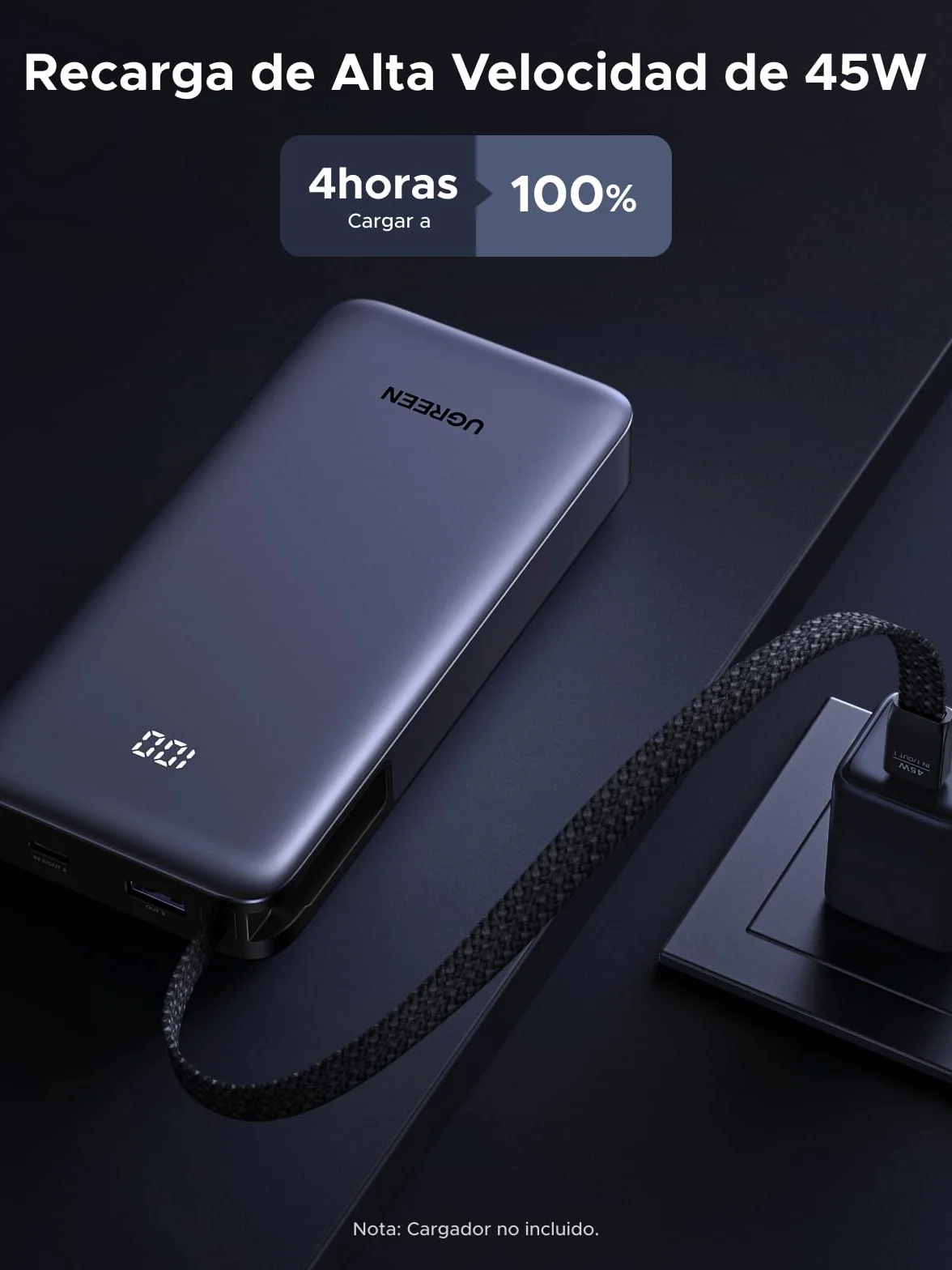 UGREEN Nexode 45W Power Bank 20000mAh Batería Externa Carga Rápida Cable USB C Integrado PD3.0 Cargador Portátil PC LED Compatible con iPhone 17 16 15 Plus Pro MAX Galaxy S25 S24 A56 A16 MacBook iPad