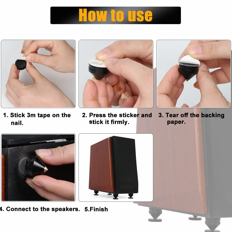 Juego de 8 Clavijas para Altavoces, Patas de Aleación de Aluminio, Soporte con Absorción de Golpes para Alta Fidelidad, Reproductor de CD y DVD - Negro