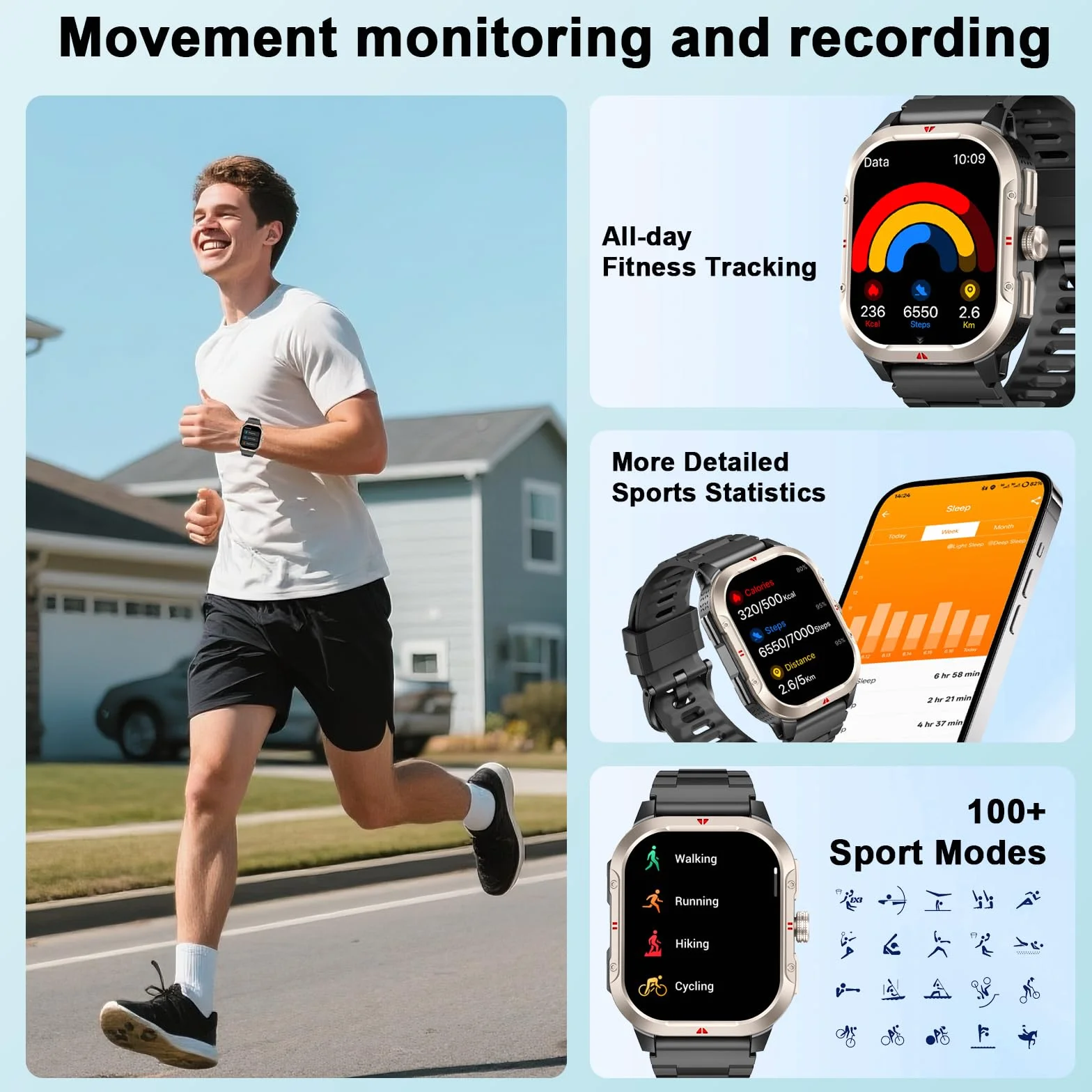 Reloj Inteligente Hombre con GPS, 2.06'' HD Smartwatch con Llamadas Bluetooth, IP68 Fitness Tracker con 110+ Modos Deportivos, Monitor de Sueño/Podómetro/Pulsómetro/SpO2 Smart Watch para Android iOS