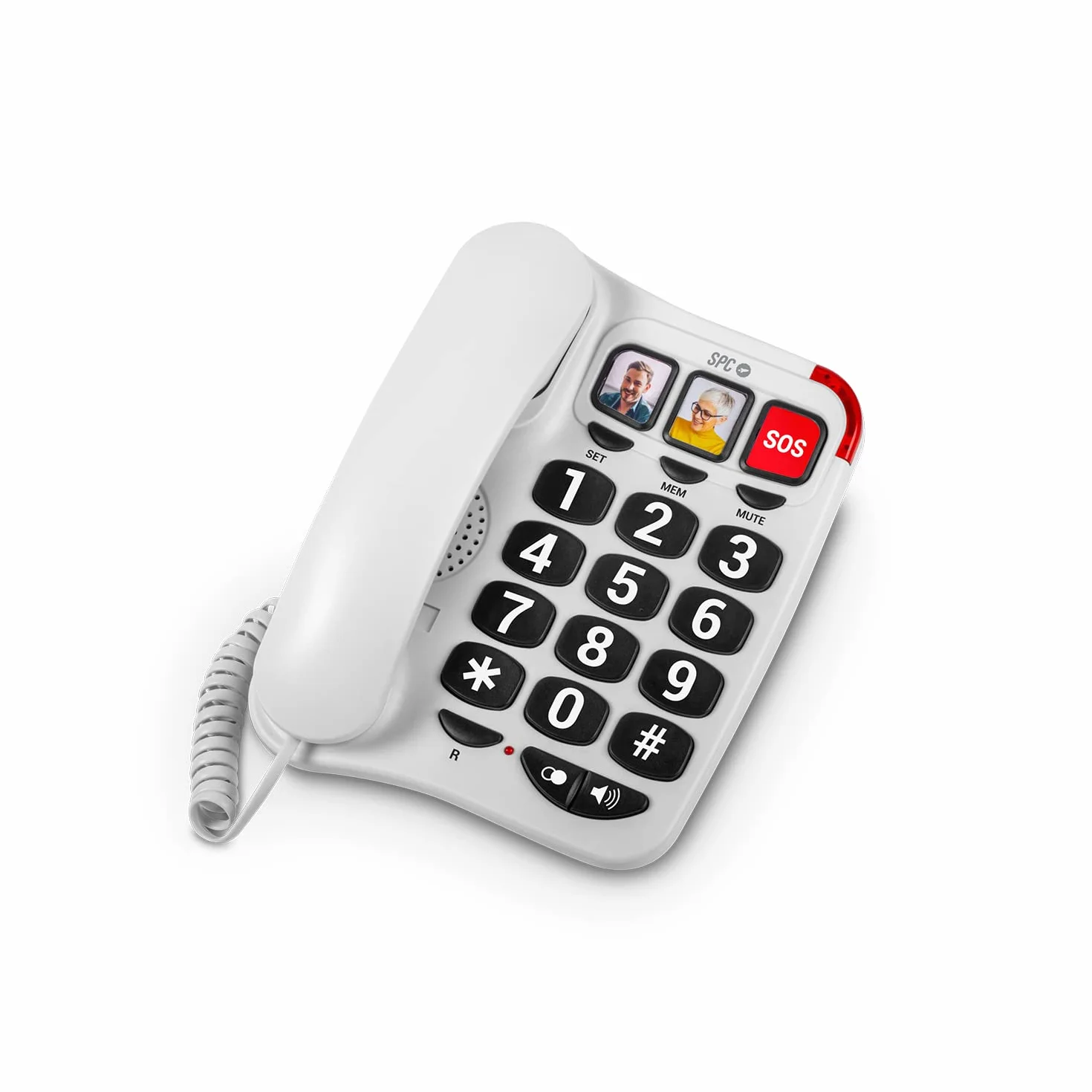 SPC Comfort Numbers 2 Teléfono Fijo Mayores Teclas Grandes 3 Memorias Foto Volumen Alto Audífonos Señal Luminosa Blanco