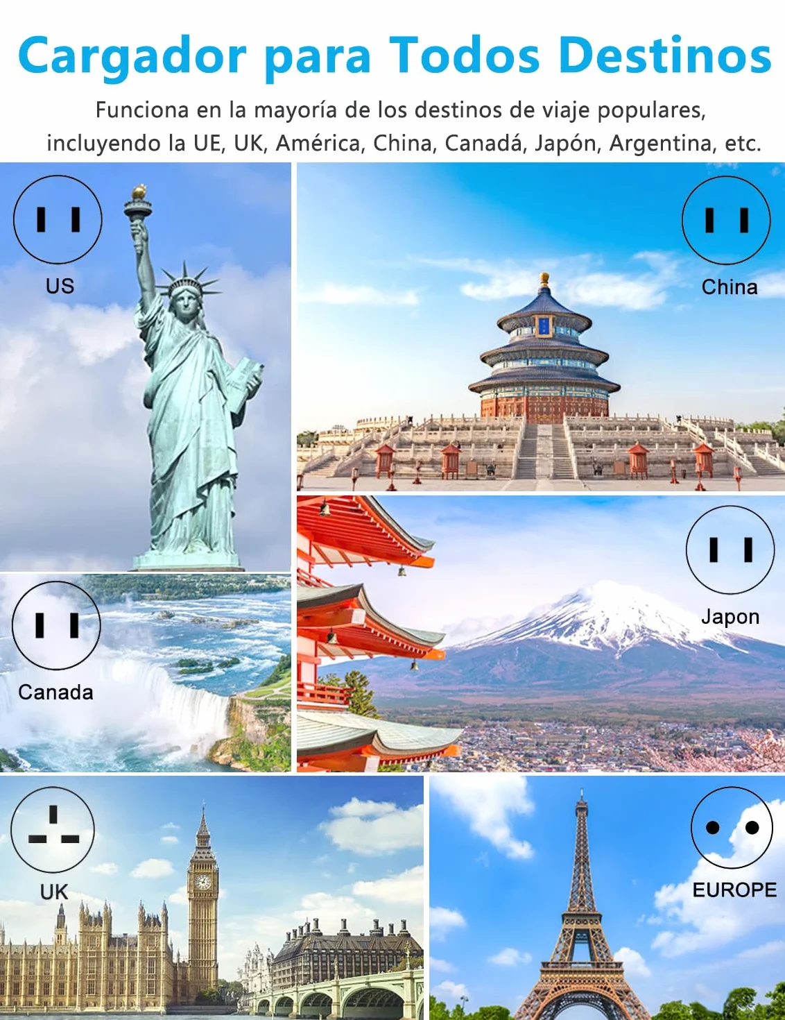Amoner Adaptador Enchufe De Viaje Universal Enchufe Adaptador Internacional con Dos Puertos USB para USA Europa UK Irlanda Tailandia AU Japón China Canadá