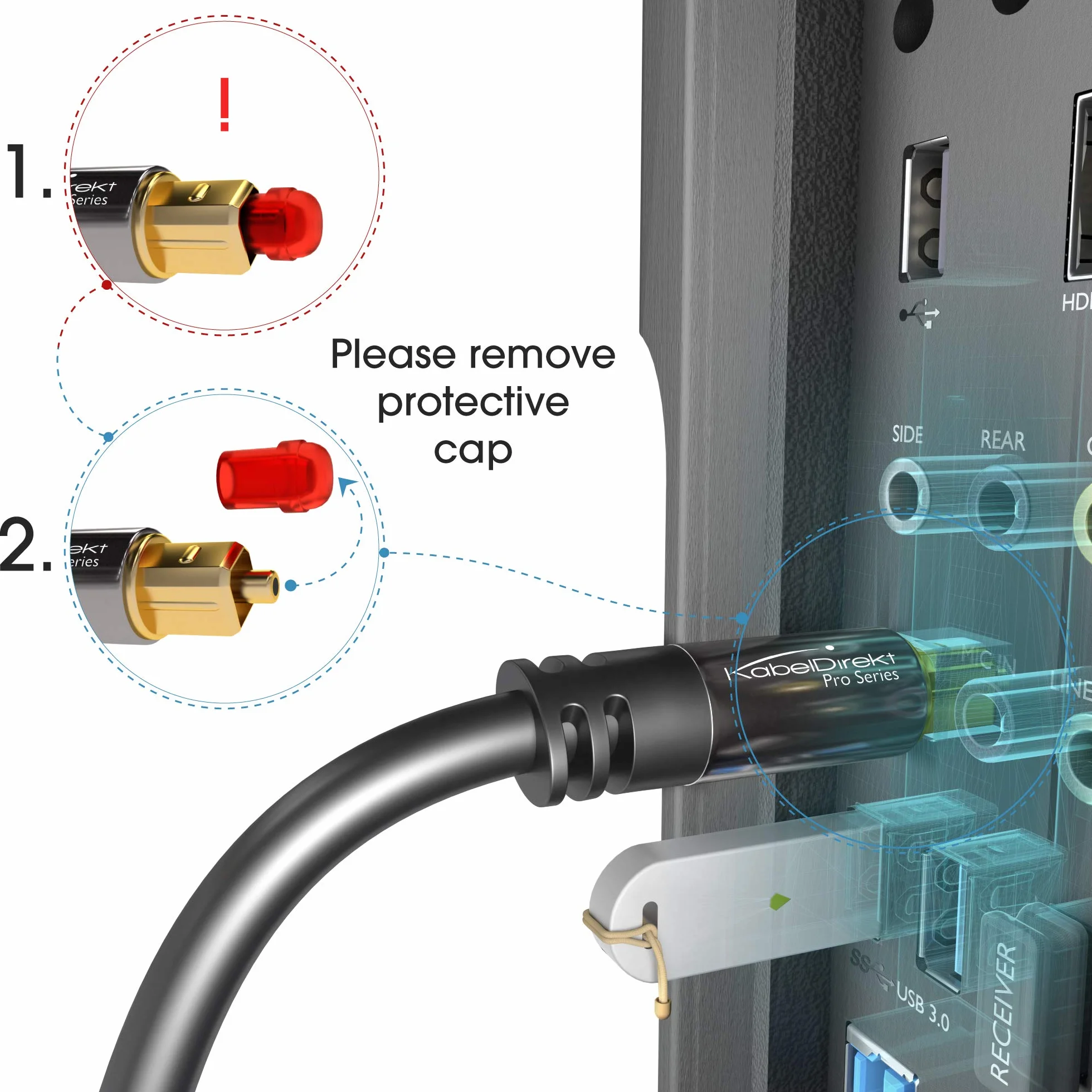 KabelDirekt 1m Kabel Optyczny TOSLINK Audio Dolby Digital DTS Męski-Męski Czarny