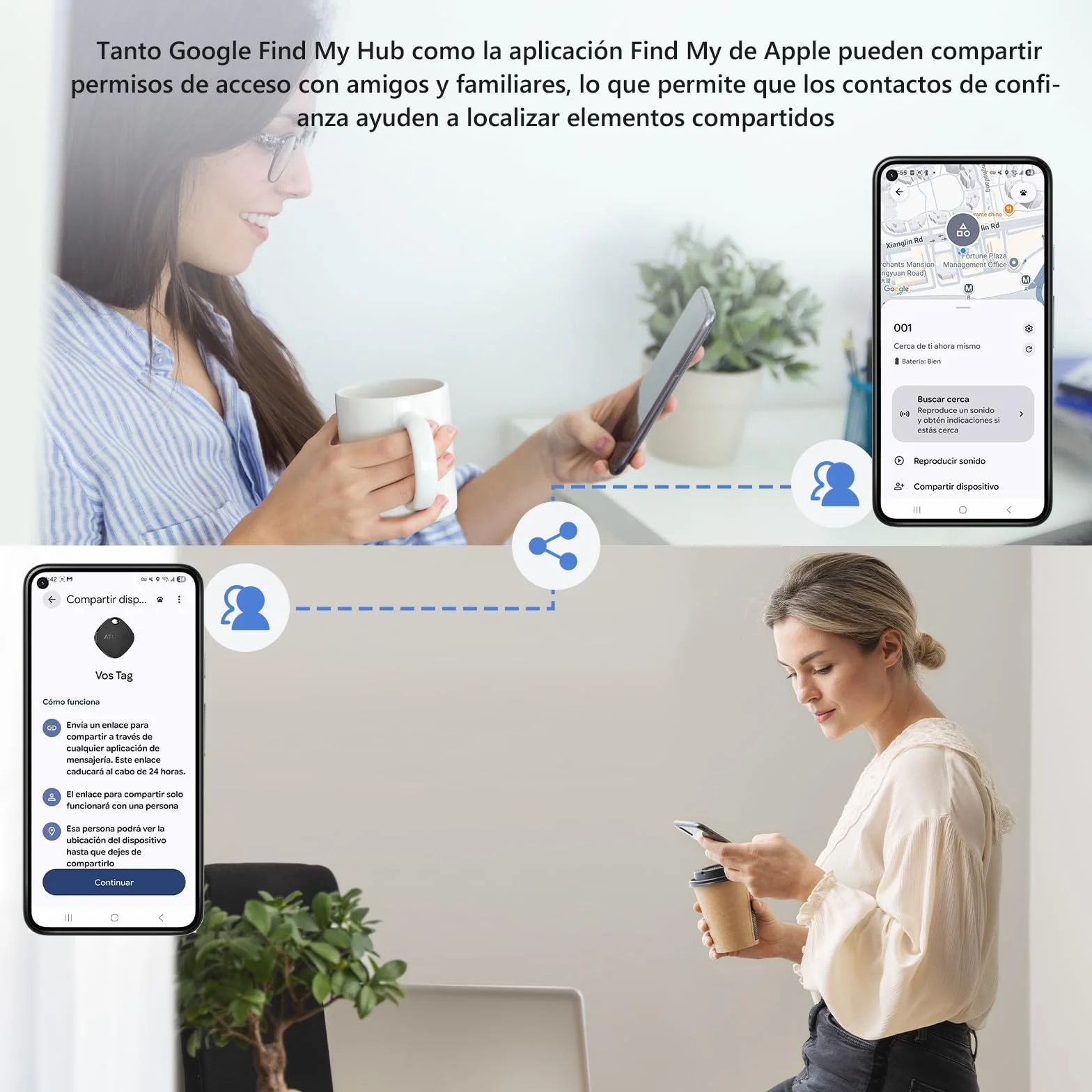 ATUVOS Air Tag Pro Smart Tag Tracker para Android & iOS, Dual Sistema Buscador de Objetos Compatible con Google Localizador o Apple Buscar APP, para Llaves/Equipaje/Maleta.Batería Reemplazable. 2 Pack