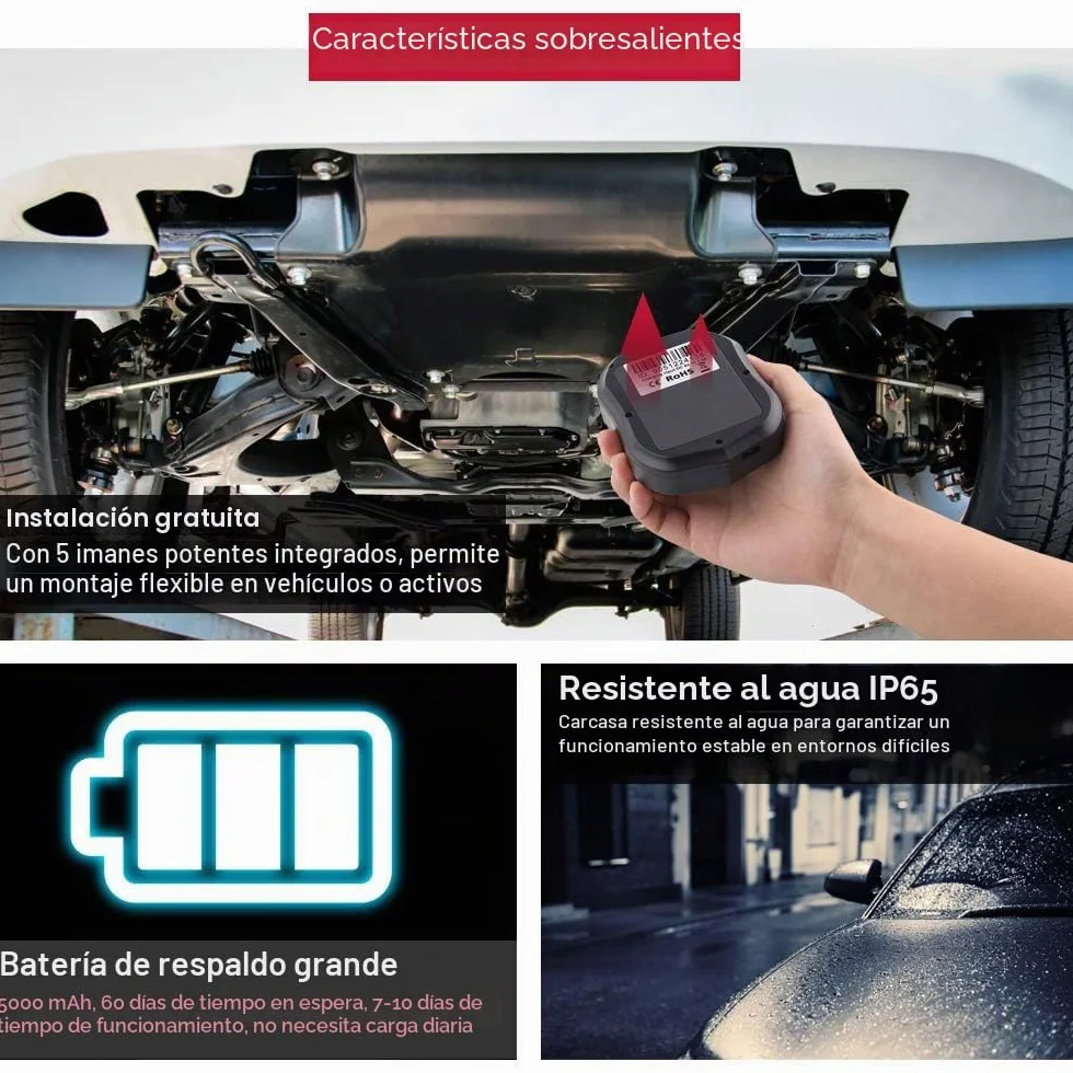 TKMARS Localizador GPS para Coche TK905 Rastreador sin Suscripción 90 días Espera 5000mAh Impermeable Antirrobo
