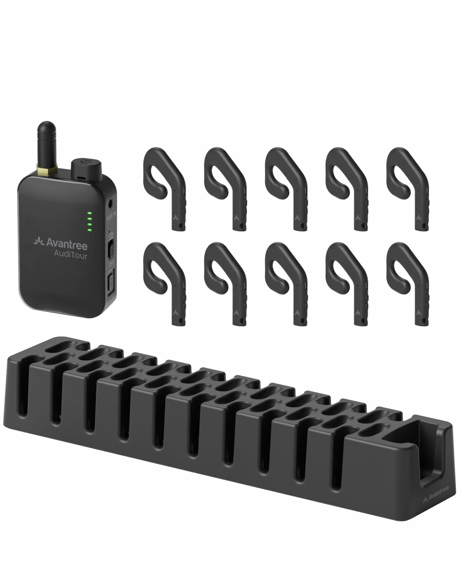 Avantree AudiTour – Sistema de guía turística inalámbrico con 10 Auriculares Open-Ear, Sistema de Audio fácil de Usar para museos y visitas guiadas, Grupos pequeños, Escucha asistida