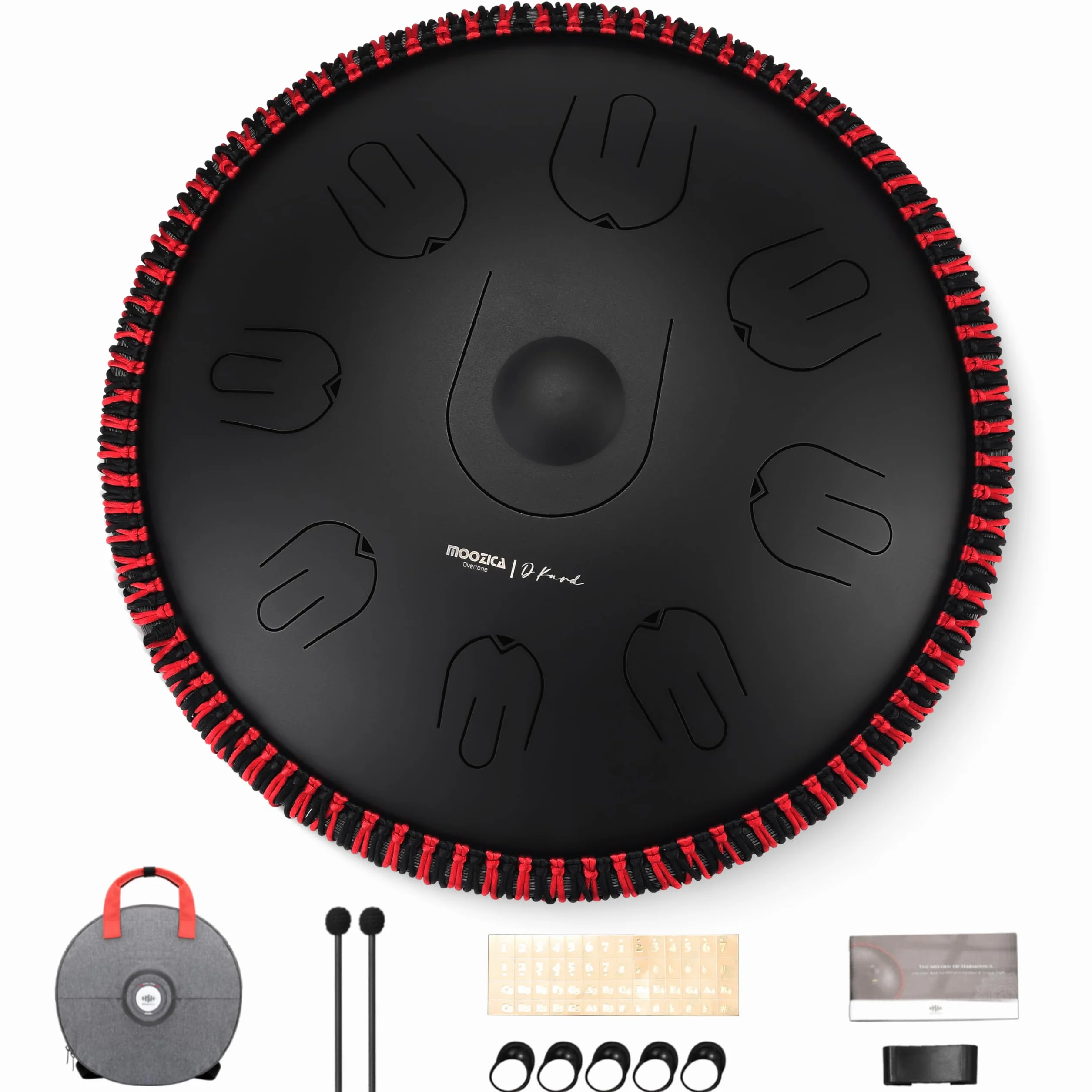 MOOZICA Steel Handpan Tongue Drum, 14 Pulgadas 17 Notas en D Minor con Diseño de Sobretono de Octava, Instrumento de Percusión de Tambor Manual con Bolsa de Transporte (D kurdo, negro)