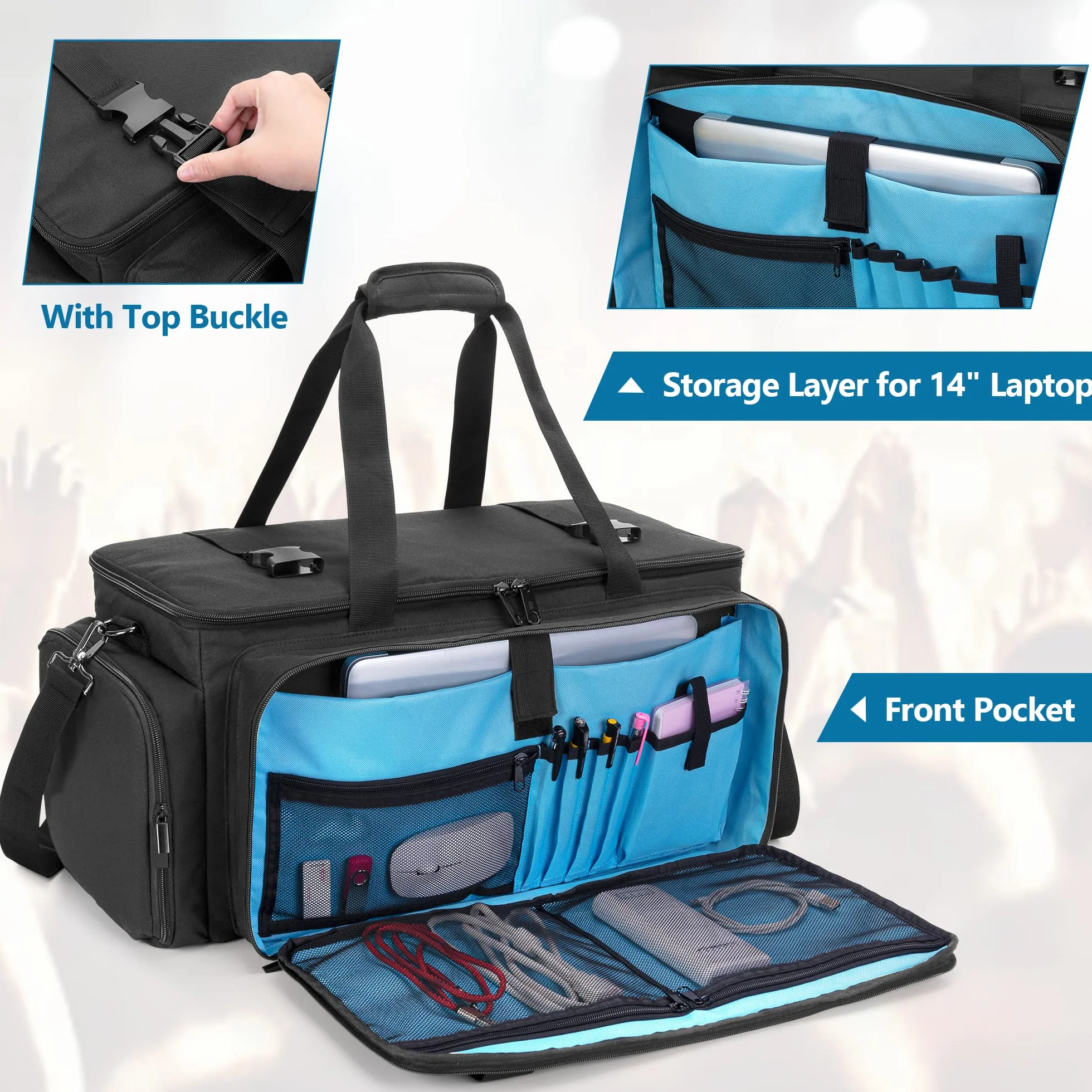 HODRANT Bolsa para Cables DJ Gig, Estuche para Cable DJ Grande con Fondo Acolchado Resistente y Divisores, Organizador de Almacenamiento de Equipo de DJ de Viaje para Instrumento Musical, Solo Bolsa
