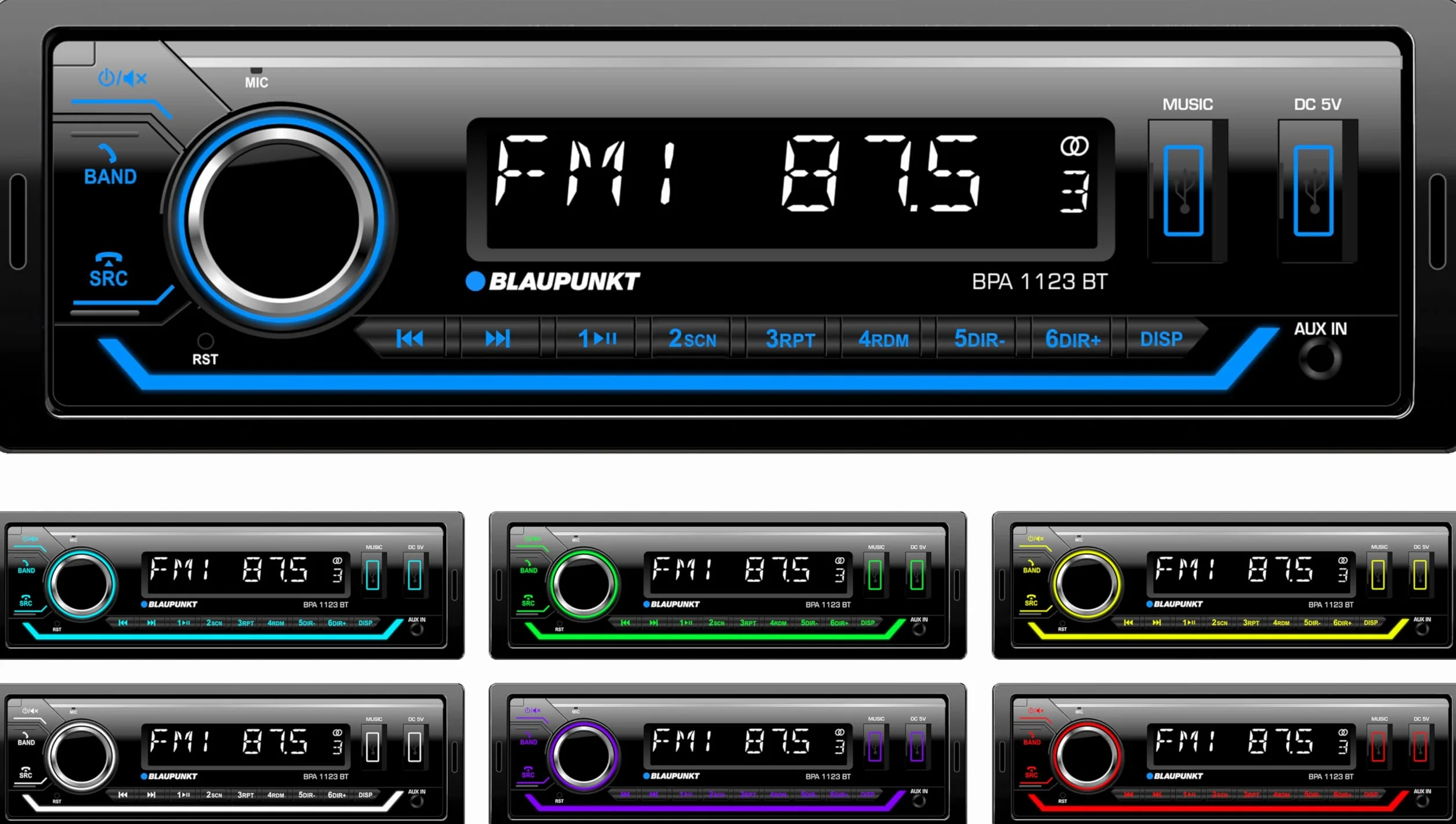 Blaupunkt BPA1123BT, Autoradio Multicolor con RDS, Bluetooth, 2X USB