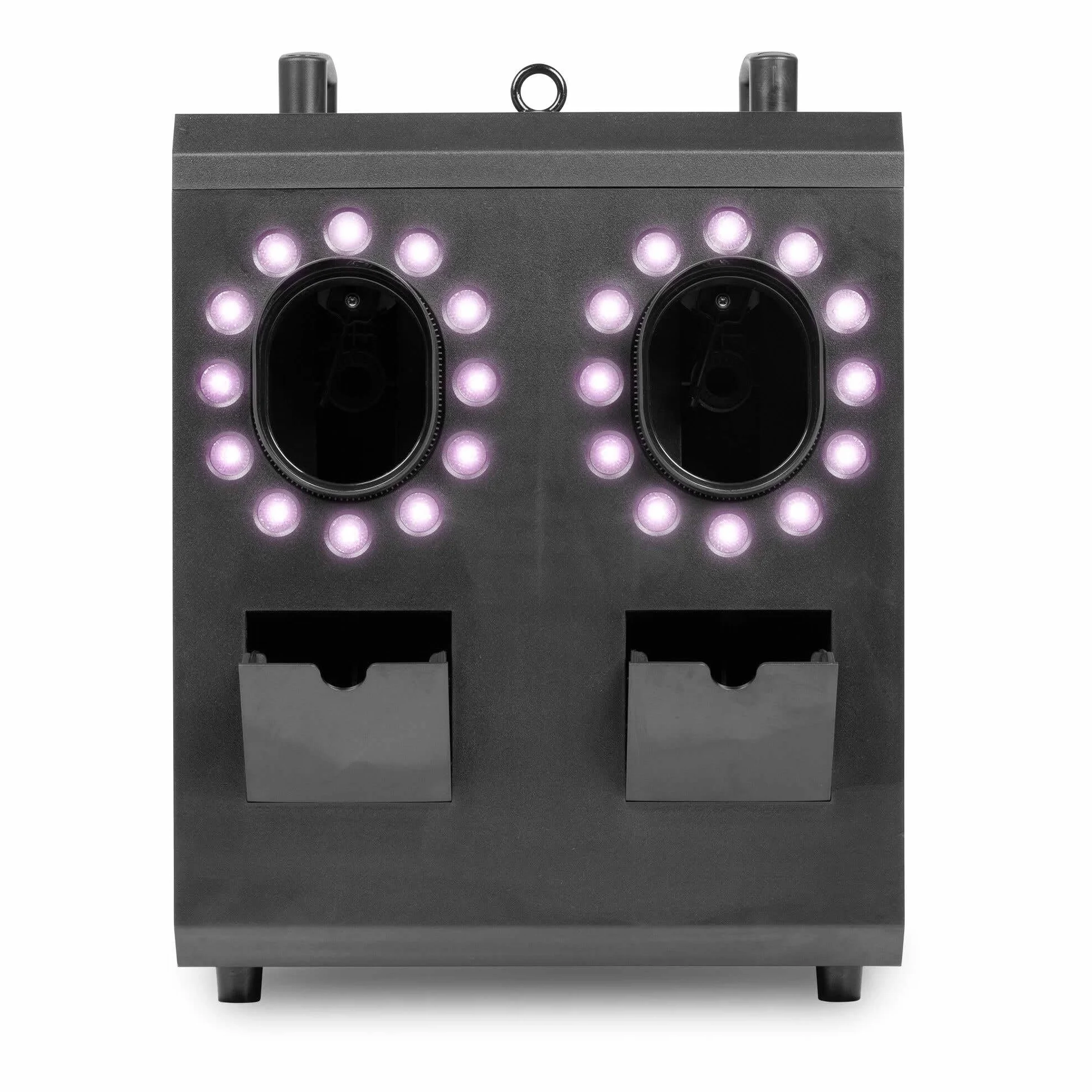BeamZ Cyclone200 máquina de humo y burbujas con 24 LED RGBW, tanques dobles 1,2 L, caudal 250 m³/min, control DMX 11 canales, panel LCD, temporizador y mando a distancia