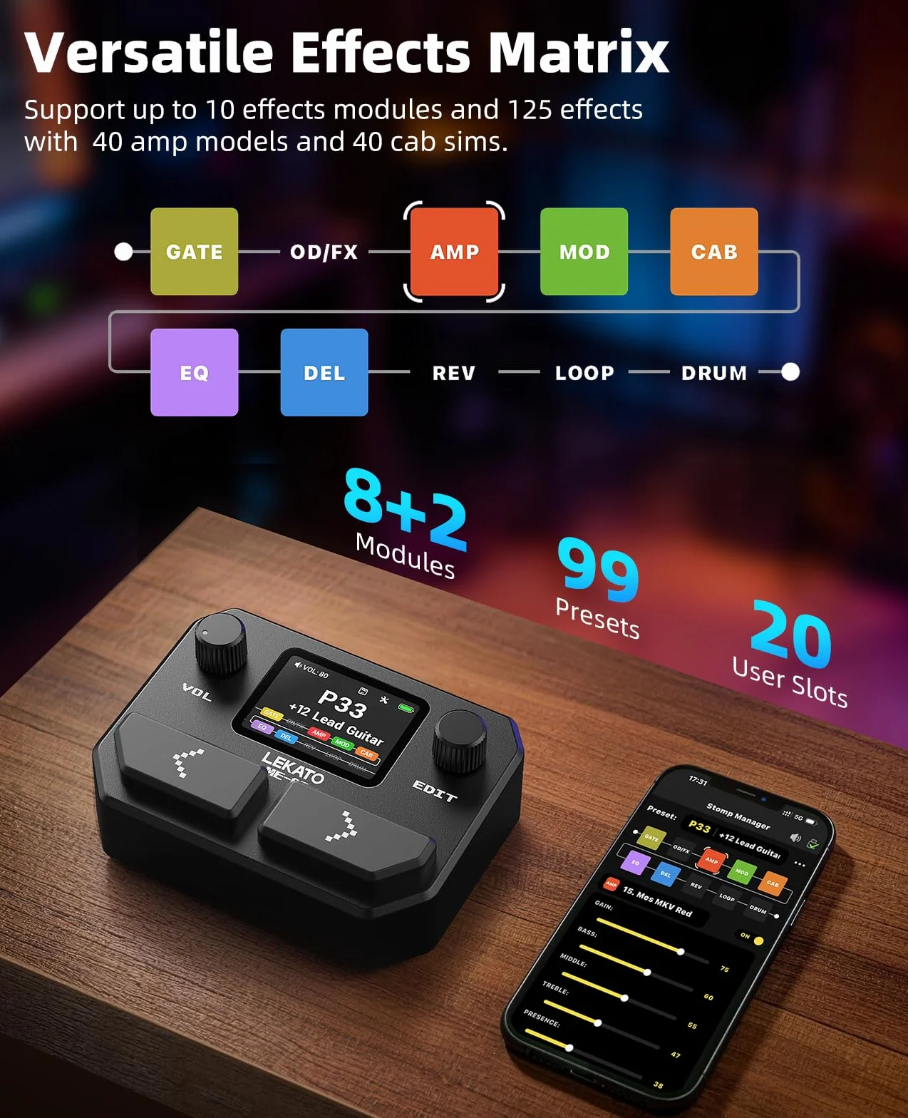 LEKATO Pedal Multiefectos Negro