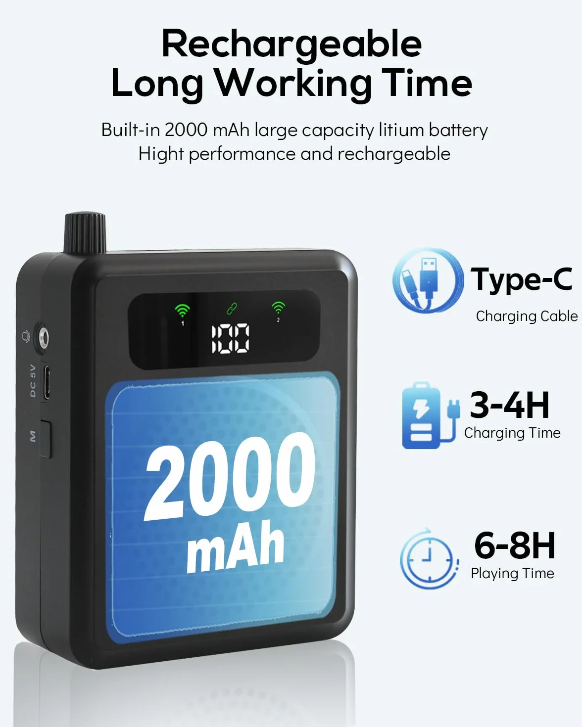 Amplificador de Voz inalámbrico para Profesores, Amplificador de Voz portatil con lavalier micrófonos, Sistema PA 2000mAh Recargable Personal para Aula, guías turísticas, Hablar (Negro)