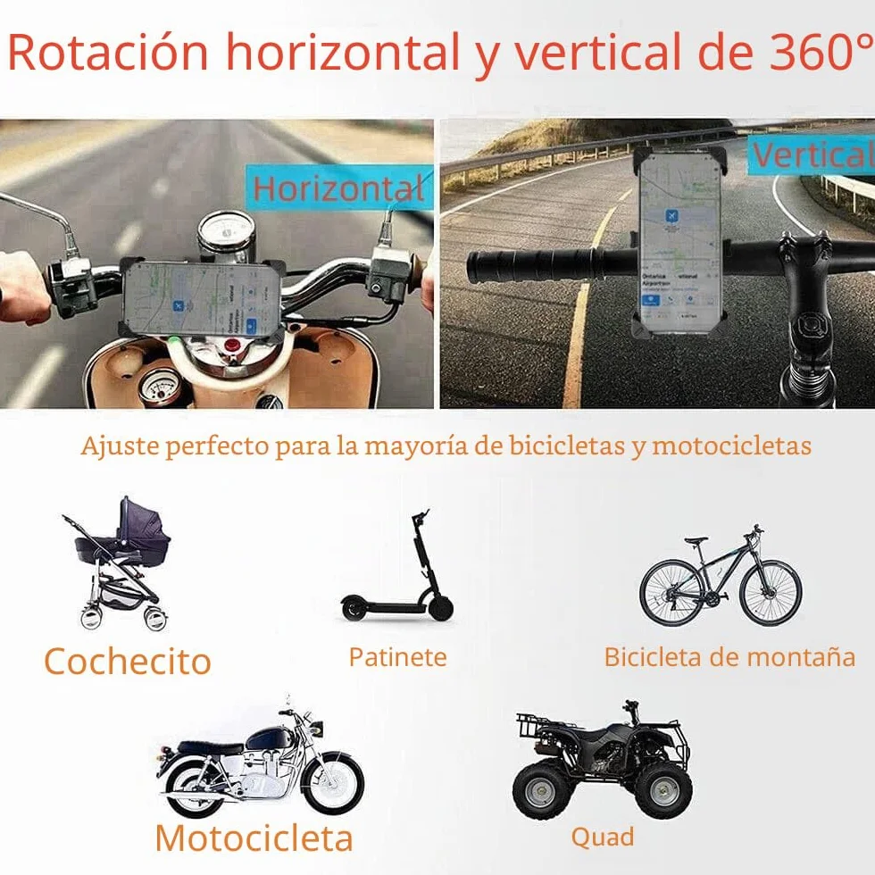 Soporte Universal Móvil Bicicleta Moto 360° Rotación Manillar para iPhone Samsung Galaxy Huawei Xiaomi Oppo
