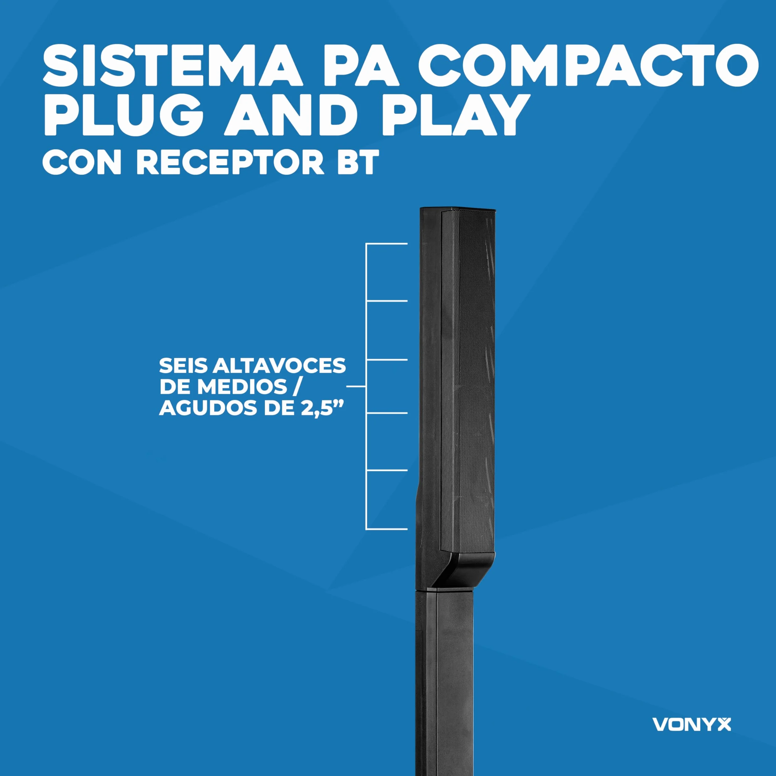 Vonyx VX820 – Altavoz de Columna Activo Line Array 400W con Bluetooth 5.0, Mezclador de 4 Canales y DSP, Sistema de Sonido Profesional portátil Plug and Play, Ideal para Eventos, Color Negro