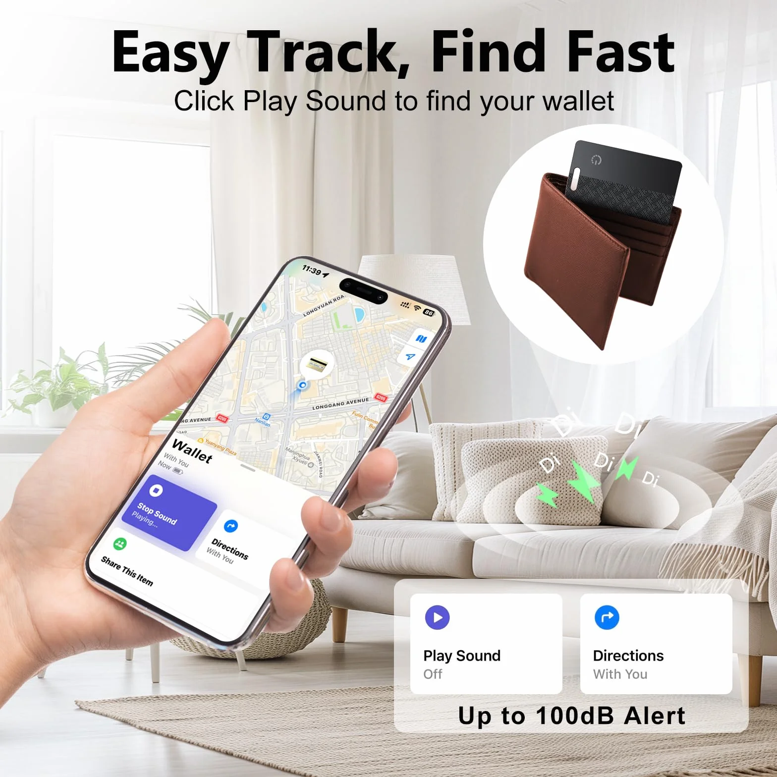 Wallet Tracker Card Air (Solo iOS): Compatible con Apple Find My, rastreador Bluetooth, Tarjeta de rastreo Inteligente, buscador de Carteras, 0,07 Pulgadas de Grosor, Resistencia al Agua IP68, Negro