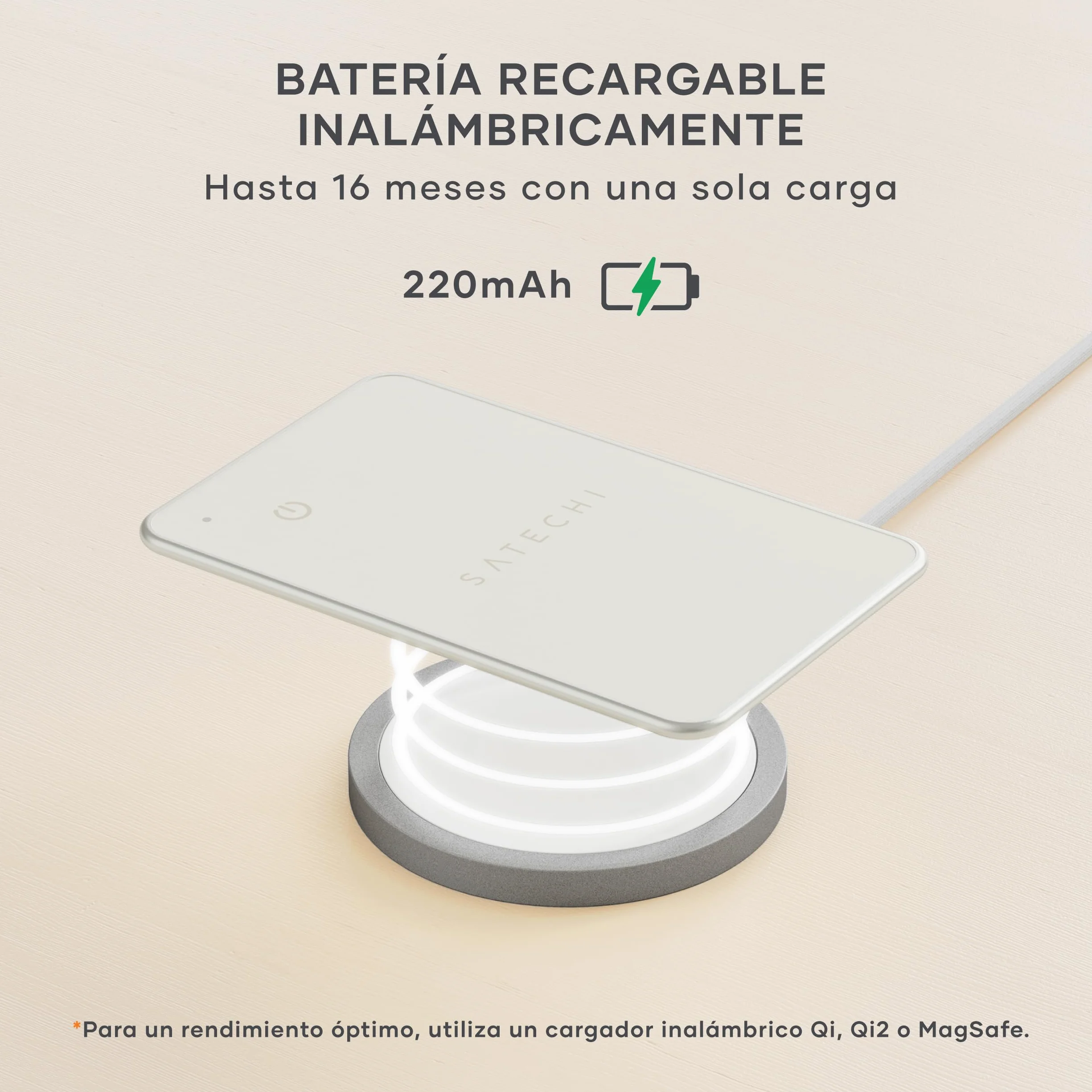 SATECHI FindAll Air Tag Card GPS para Carteras con Apple Find My, Alerta de Olvido, Sonido Potente, Carga Inalámbrica, Tarjeta GPS Ligera, Localizador Cartera para iPhone, iPad, Mac – Beige
