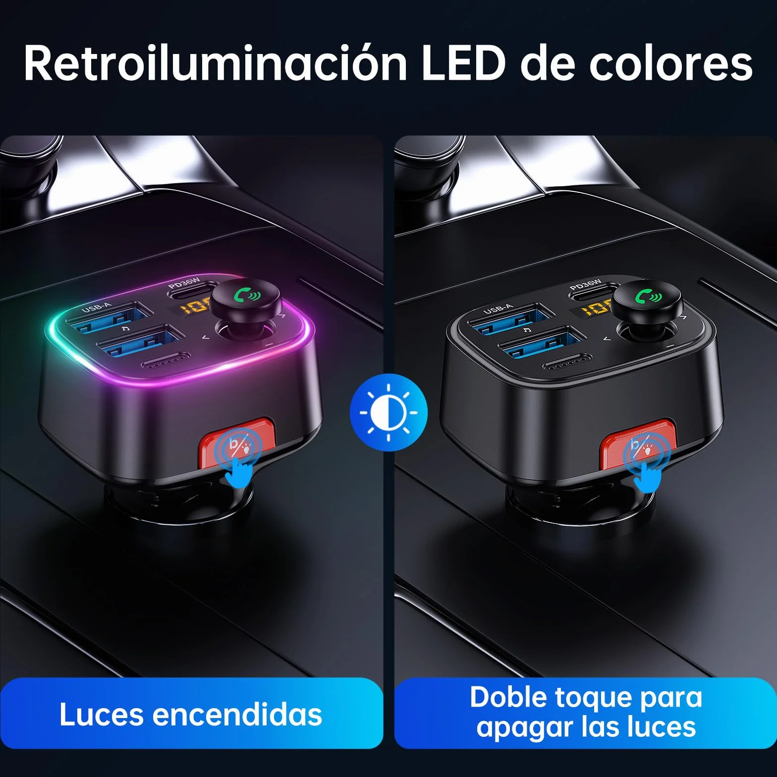 SYNCWIRE Transmisor FM Bluetooth 5.4 para Coche,48W(PD 36W & 12W) Doble USB Cargador Adaptador Receptor de Radio Inalámbrico,Pantalla LED,Llamadas Manos Libres,Soporte Unidad USB de 64GB,Negro