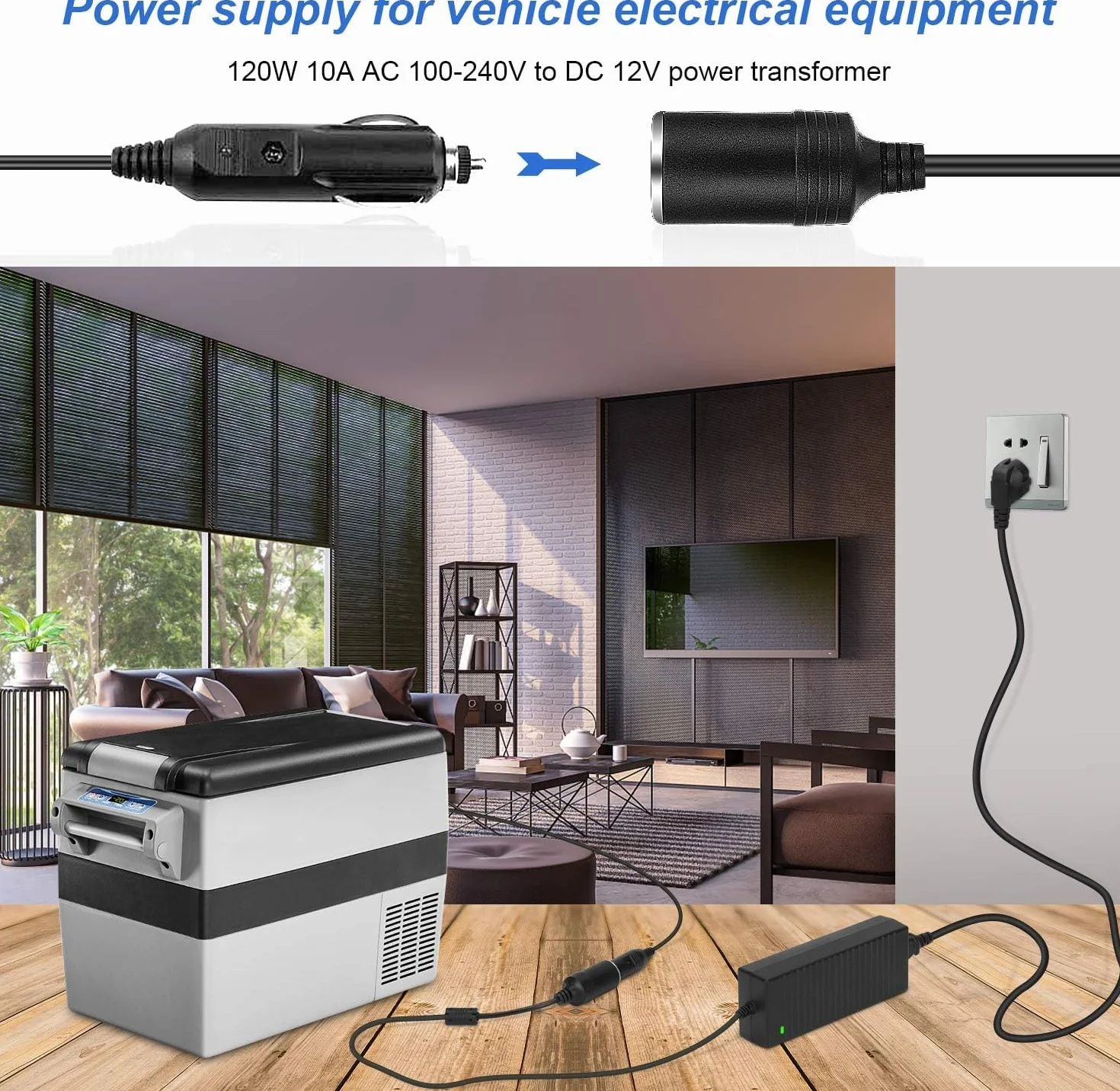 Convertidor transformador adaptador de alimentación cargador CA 220 V a DC 12 V 10 A 120 W encendedor de cigarrillos para nevera eléctrica Mini compresor de aire para aspiradora de mano Mini nevera