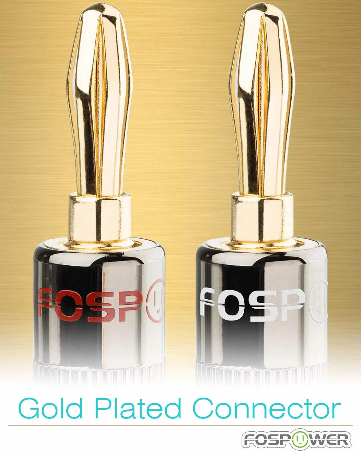FosPower Conector Banana Altavoces 24K Oro Enchapado 2 Pares 4 Piezas Blanco Rojo