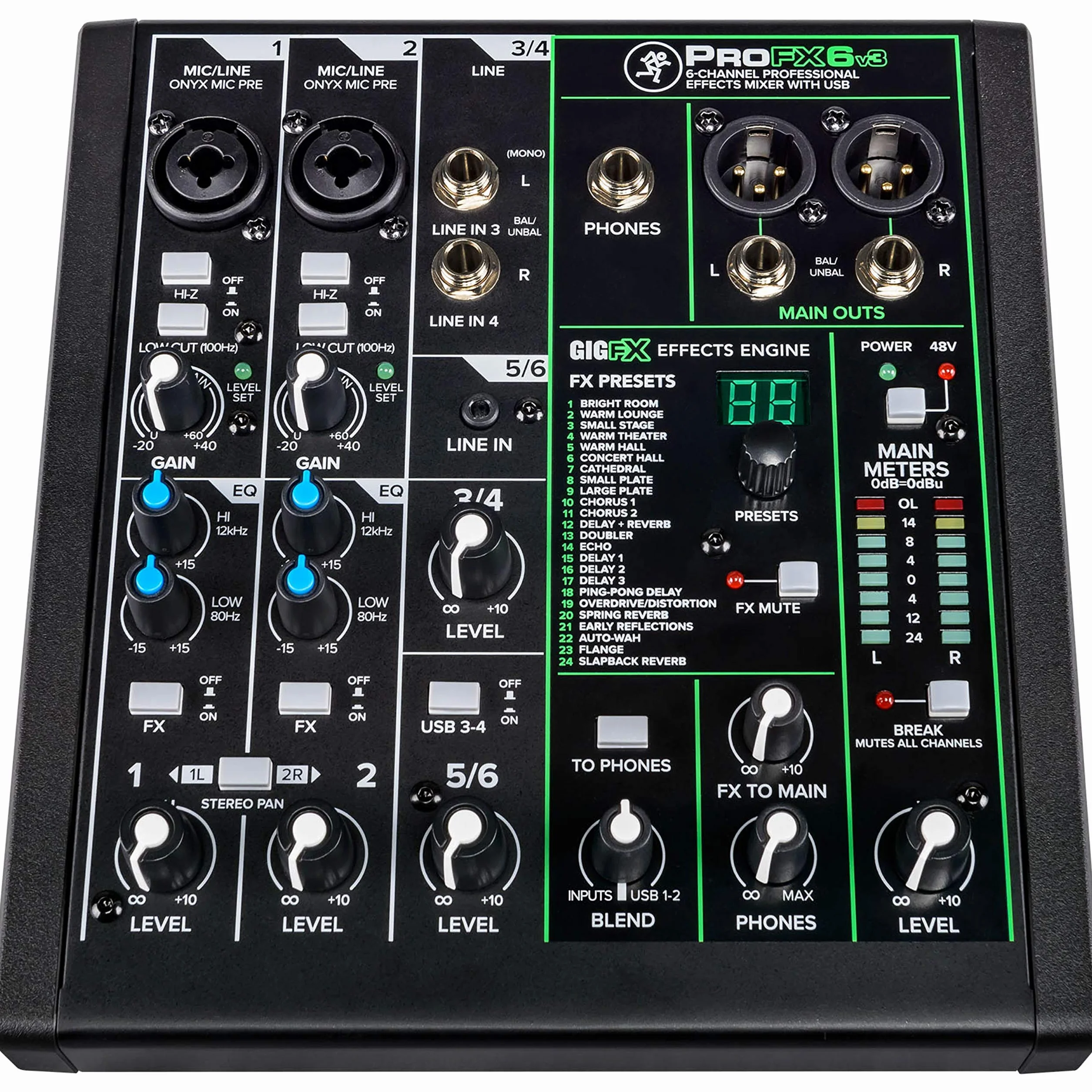 MACKIE ProFX6v3 mezclador analógico de 6 canales con los legendarios previos de micro Onyx, efectos e interfaz de audio USB de 24 bits/192 kHz (2x4 canales)