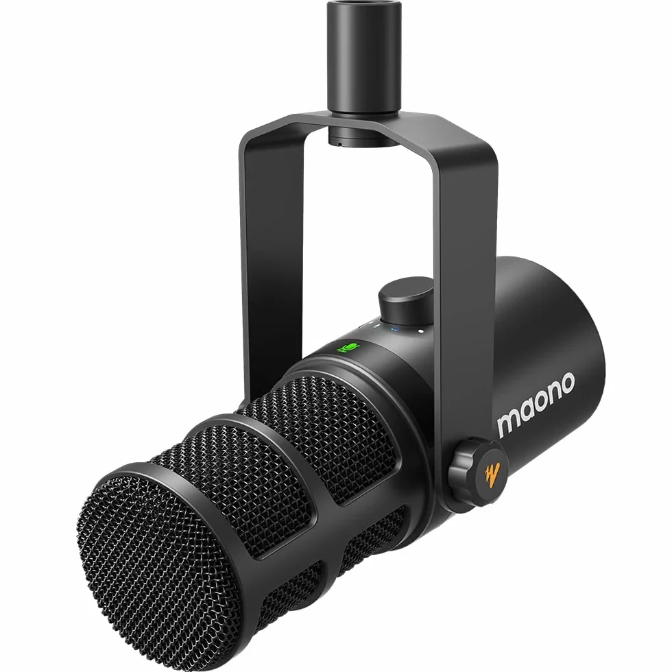 MAONO Micrófono dinámico USB XLR para Podcast, PC, Radiodifusión, Grabación, Streaming y Juegos con Software, EQ, Tap-to-Mute, Control de Ganancia y Volumen