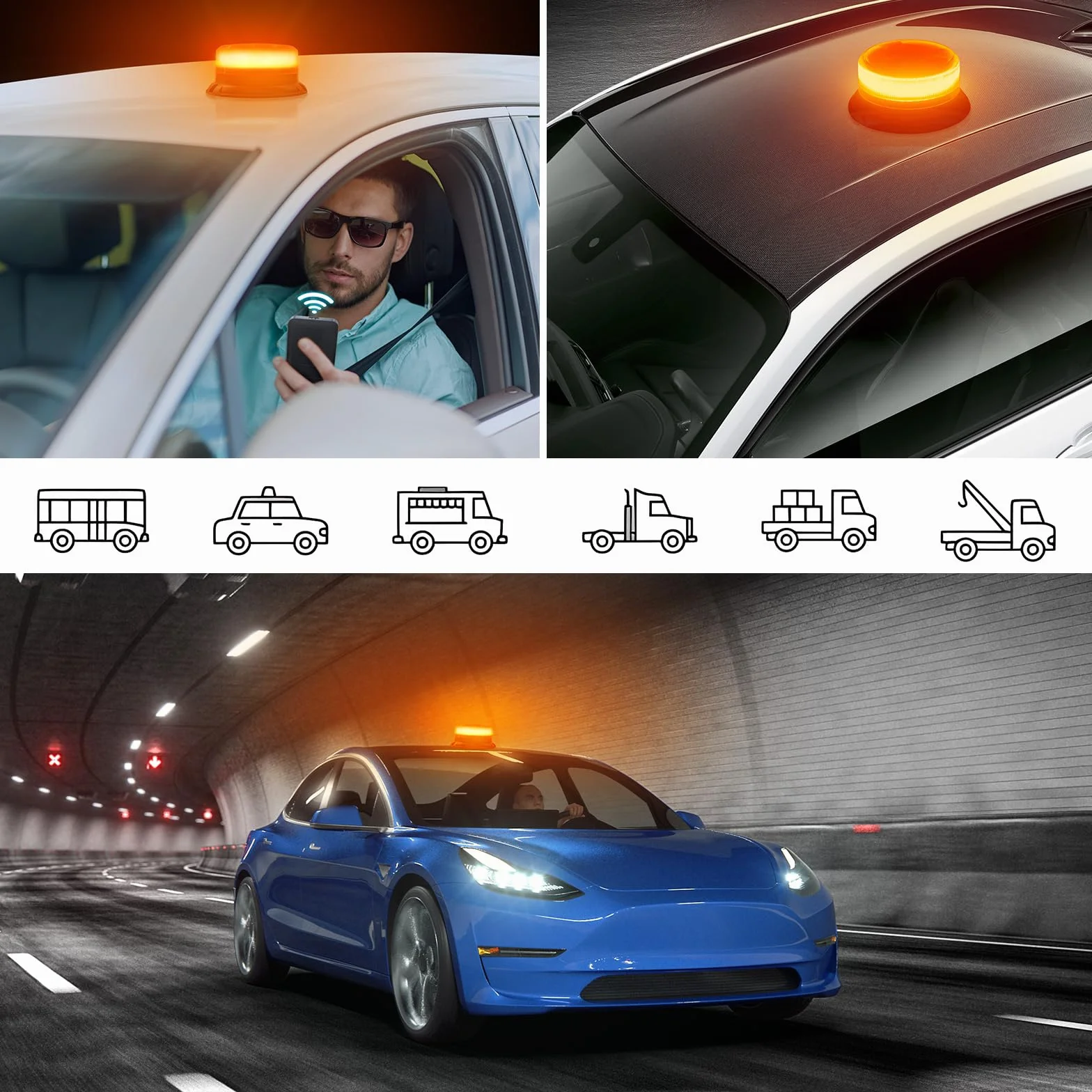antom Rotativo Luz LED estroboscópica inalámbrico Con mando a distancia 12V-24V orange Luz de emergencia de magnético con tractores, carros de golf, UTV