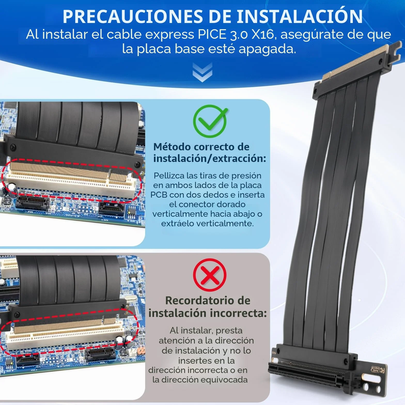 RongZy PCI-E 3.0 16X Riser Cable para Graphics,Tarjeta de Sonido/Grabación/Red/Expansión PCI-E 3.0 16X Cable de Extensión Doble ángulo Recto Cable Length 20cm