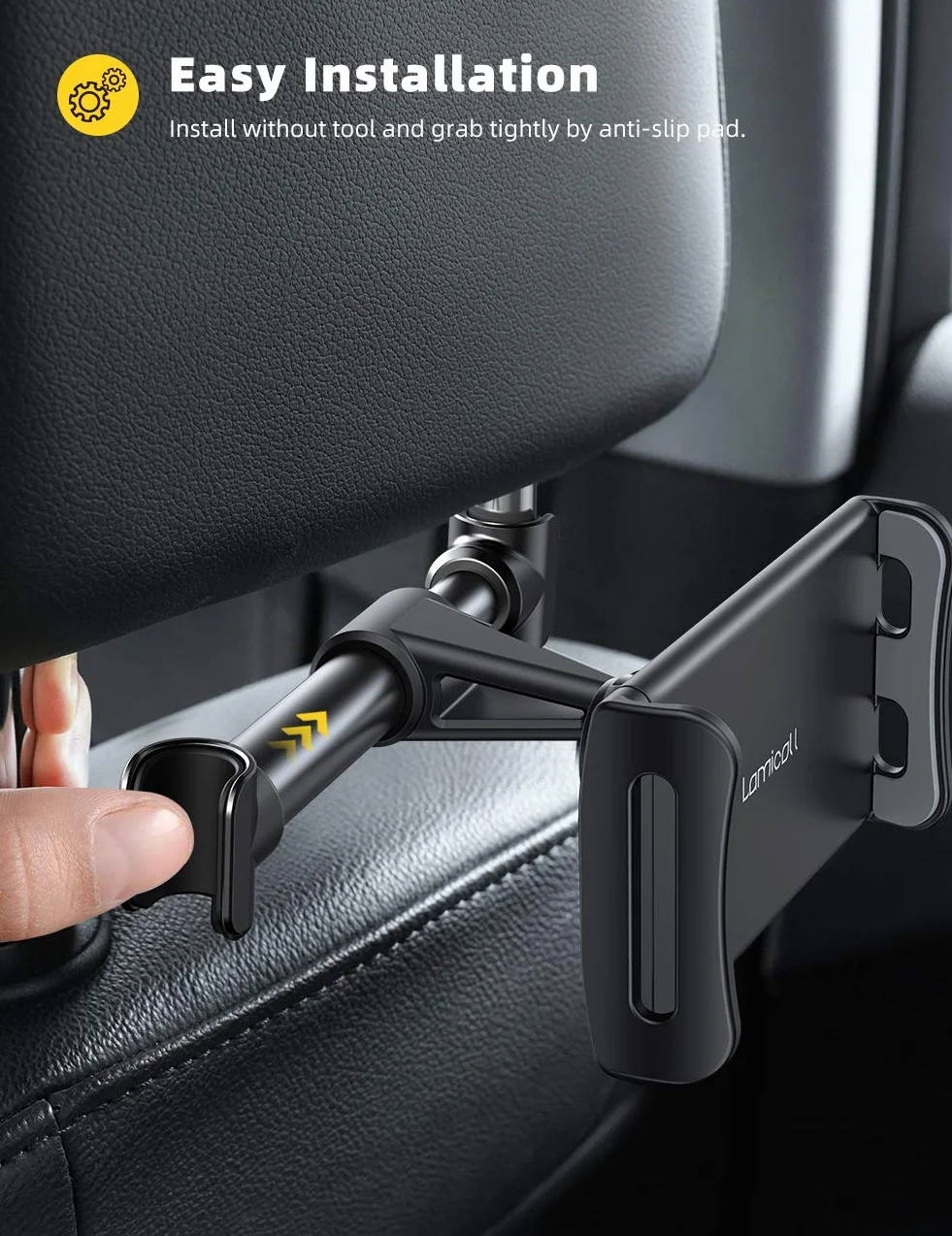 Lamicall Soporte universal para tablet para coche, soporte para reposacabezas de coche para iPad Air Mini 5 4 3 2 Pro 9.7, 10.2, 10.5, 11, Samsung Tab, Tablet y Smartphone de 4,7-11 pulgadas