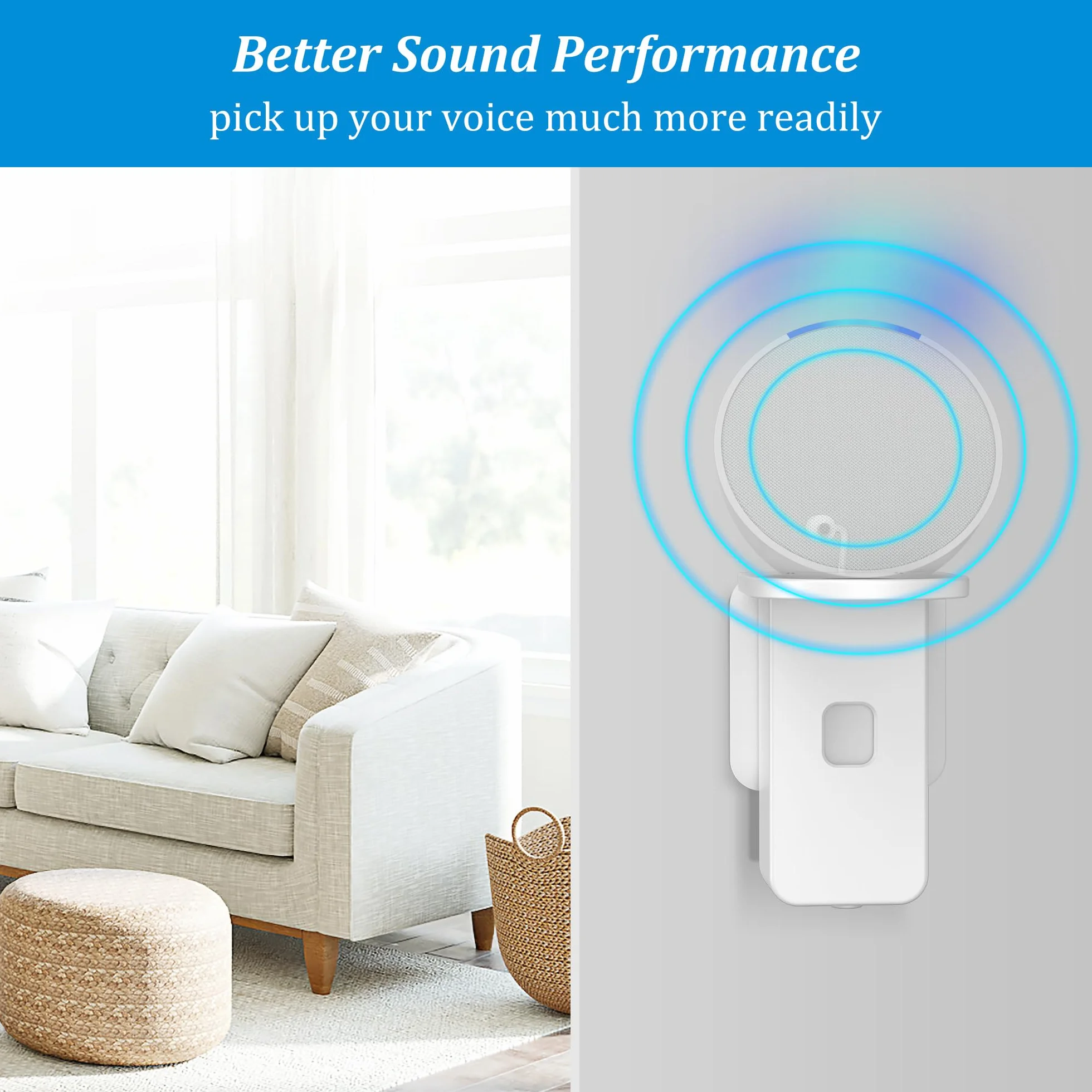 PlusAcc Soporte de Pared de Enchufe para ΡΟΡ - Soporte de Enchufe Que Ahorra Espacio para Accesorios de Altavoces Inteligentes, sin taladrar, cafetería, baño, Dormitorio (Blanco)