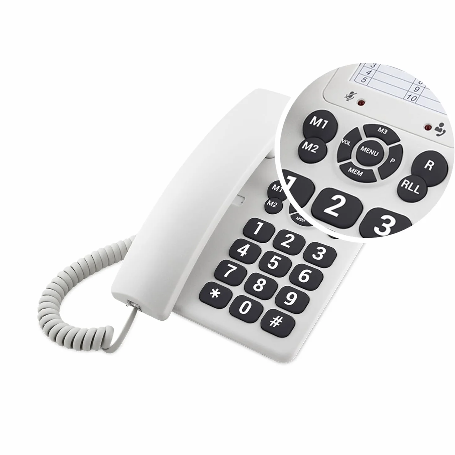SPC Original Telefono Fijo Sobremesa Pared Teclas Grandes 3 Memorias Directas Volumen Timbre Extra Alto Blanco