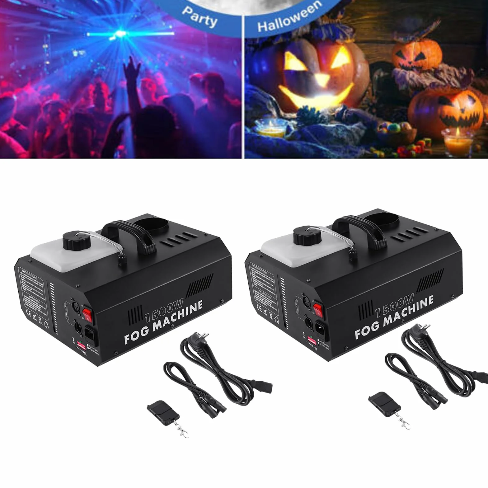 Ridgeyard 2 paquetes de máquina de humo de 1500W con mando a distancia inalámbrico DMX para boda, fiesta, teatro, Halloween, Navidad, y tanque de 2L, alcance de neblina 10-100m²
