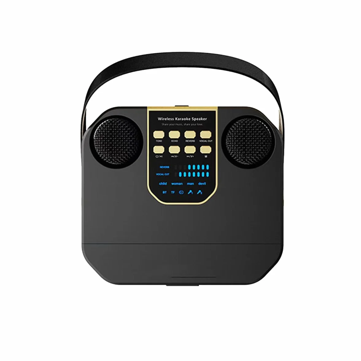 Klack Altavoz Subwoofer Karaoke Doble micrófono, Bluetooth, 100W, Cambiador de Voz - Gris