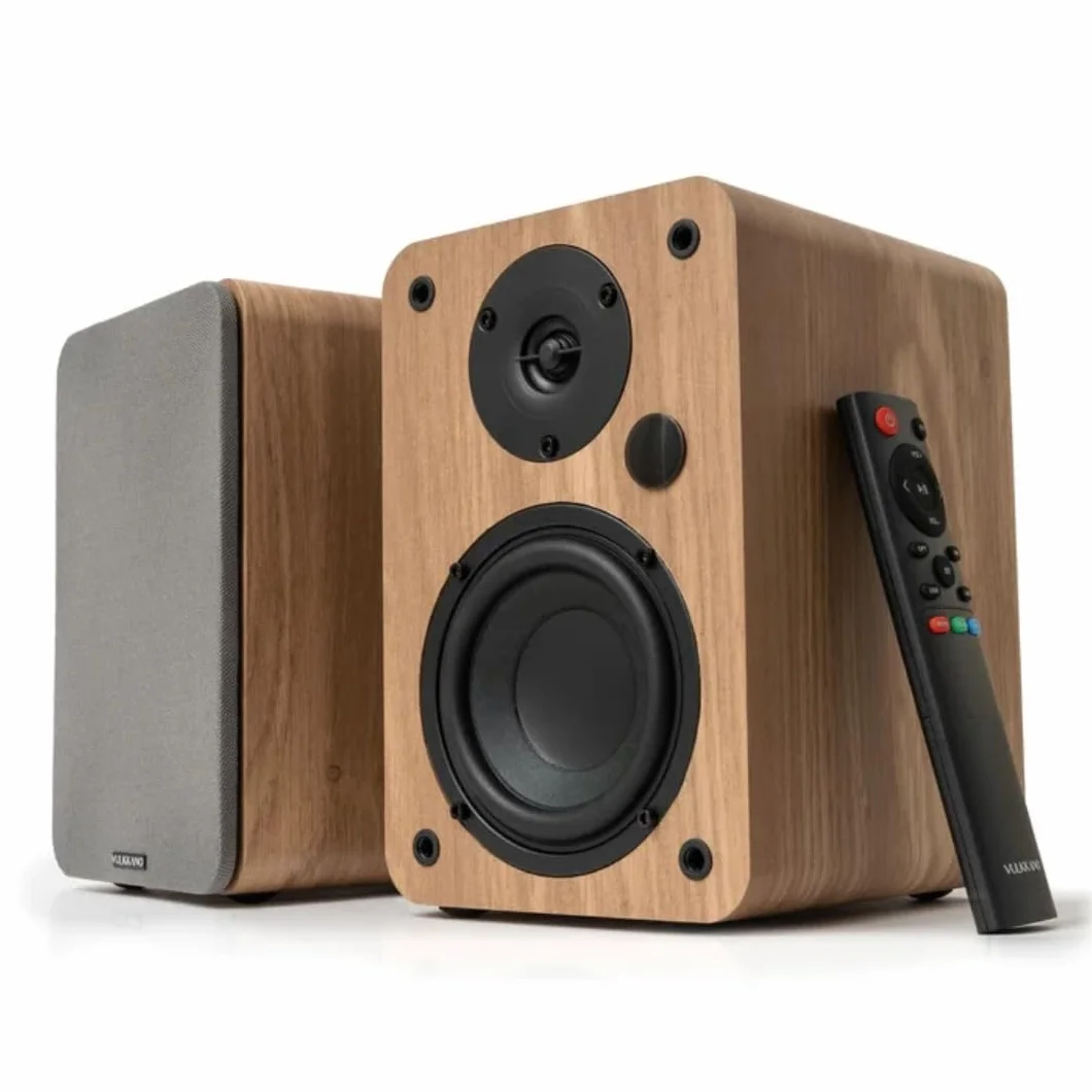 VULKKANO A4 ARC Altavoces Autoamplificados con Woofer de 4", Bluetooth 5.0, HDMI ARC, Optica, RCA, USB, con Salida Subwoofer, Monitores de Estudio con Diseño Elegante, Color Marron