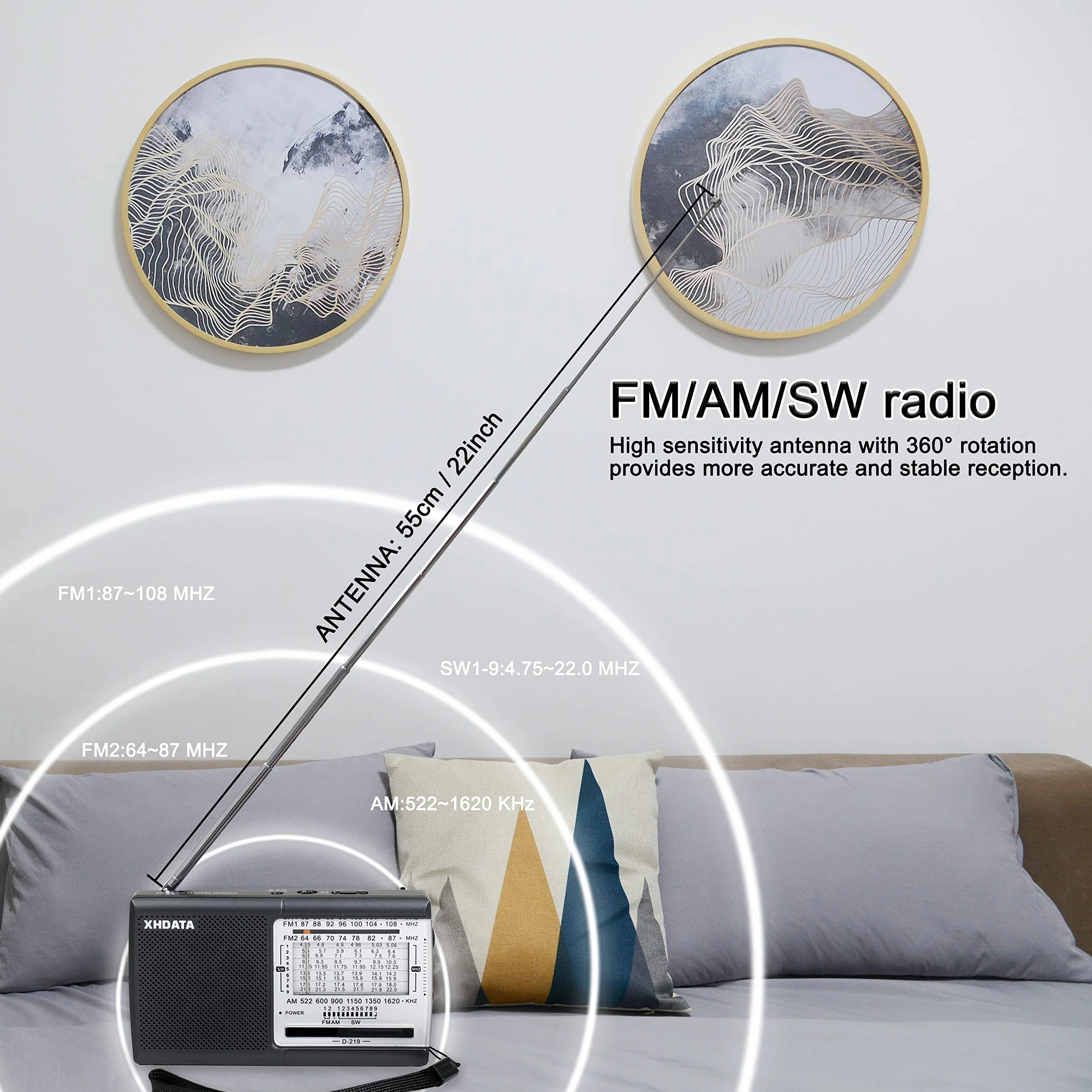 XHDATA D219 Radio a Pilas Portátil Pequeña Analógica FM Am SW Radio de Transistor con Entrada para Auriculares Excelente Señal Uso Simple para Personas Mayores Hogar y Emergencia Gris