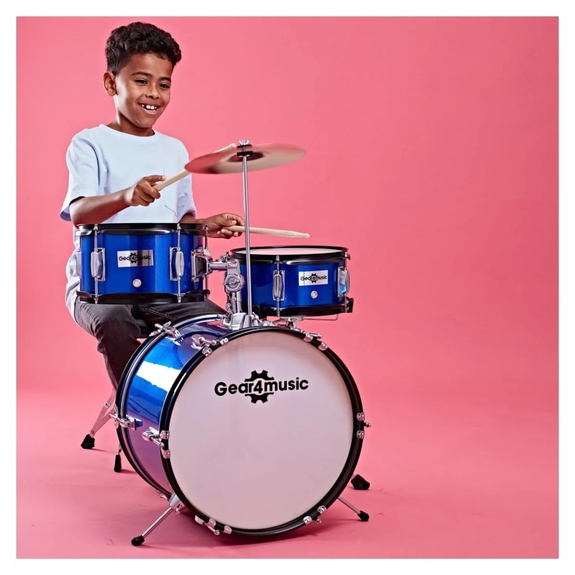 Kit de batería infantil acústica de 3 piezas para niños de 5 a 10 años con platillo Bass Tom de Snare Gear4music