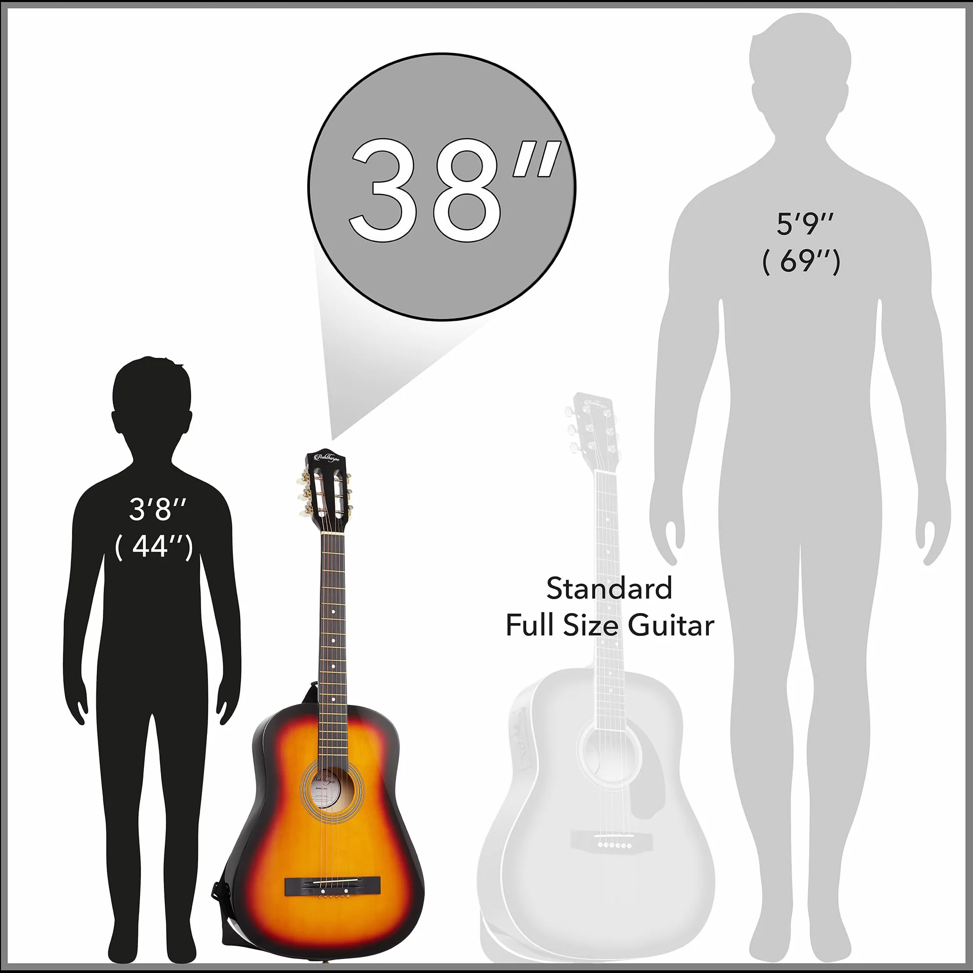 Ashthorpe Paquete de guitarra acústica para principiantes de 38 pulgadas (Sunburst), kit básico de inicio con bolsa de concierto, cuerdas, correa, afinador, tubo de tono, púas