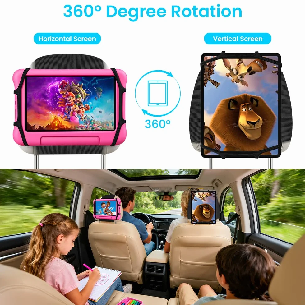 URAQT Soporte Tablet Coche, Soporte Reposacabezas Asiento Trasero para Automóvil 360°Rotación Soporte de Montaje Extensible Compatible con iPad, Switch, Galaxy Tabs y otras tabletas de 7 a 11 pulgadas