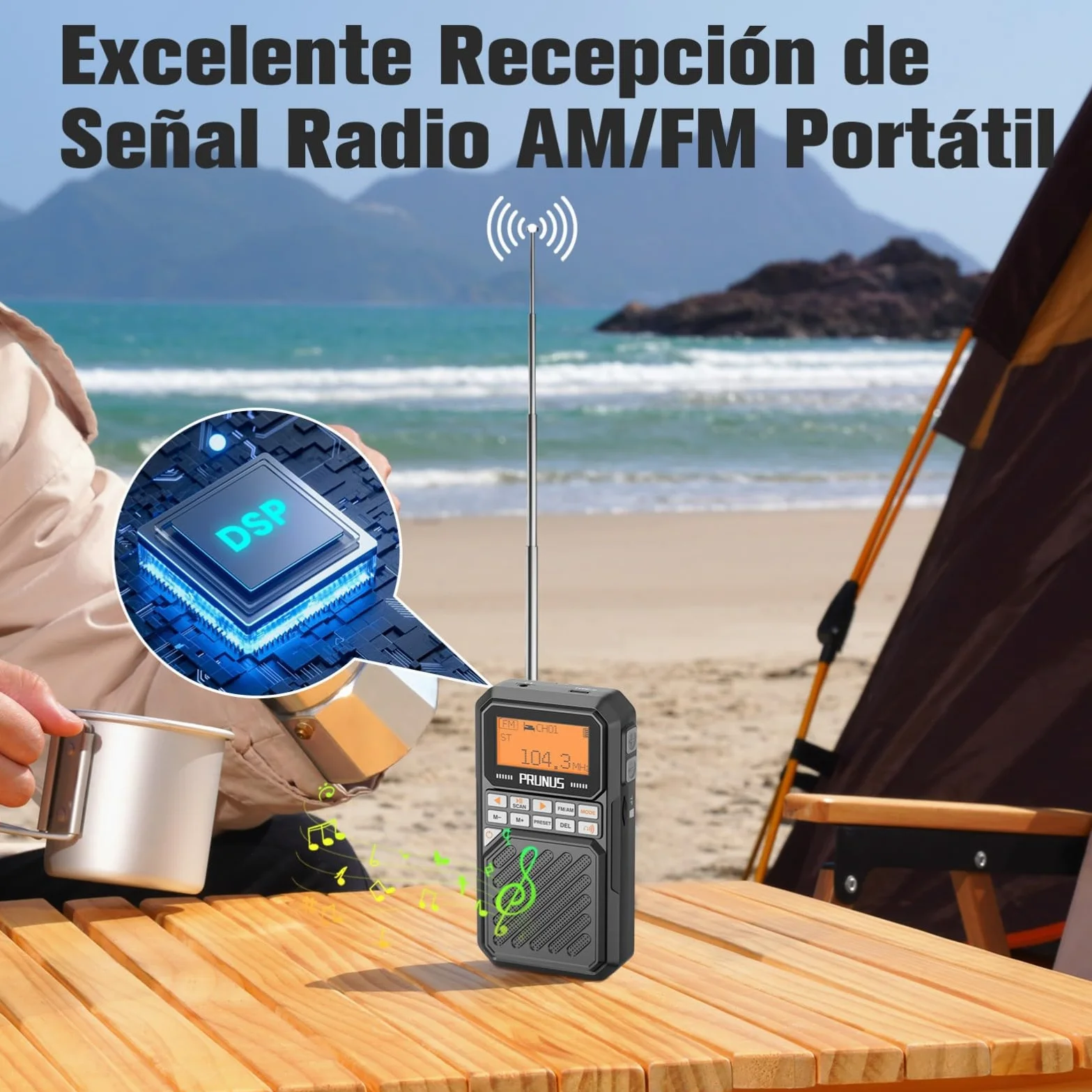PRUNUS J-525 Mini Radio de Bolsillo Admite Conexión de Auriculares Bluetooth,Am FM Radios Digital con Preajuste Manuales, Radio Portatil Pequeña Recargable de 2500mah, Altavoz Tarjeta TF/Bluetooth.