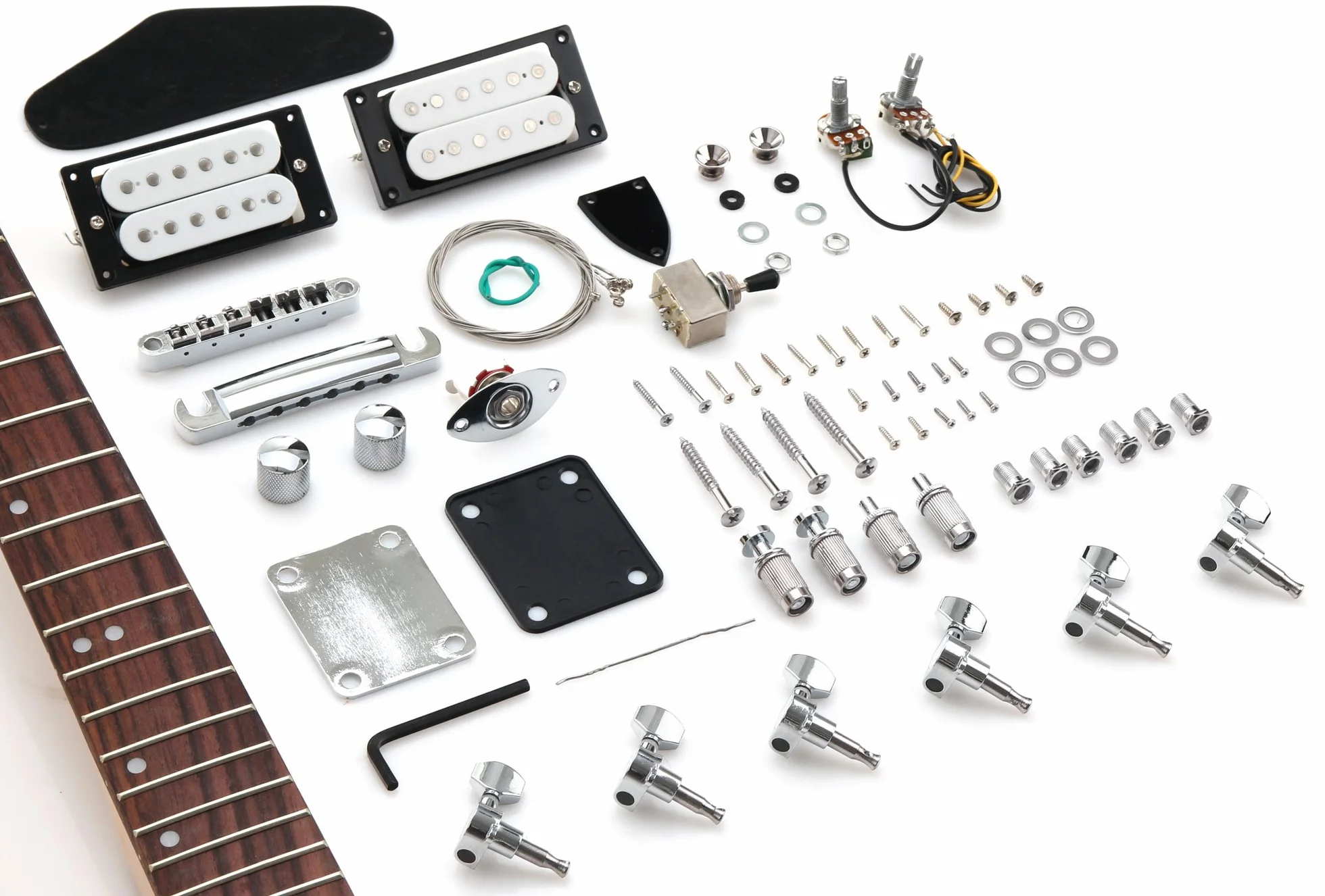Kit de Guitarra Eléctrica Rocktile Estilo RR - DIY E-Guitarra con cuerpo y mástil de caoba, diapasón de palisandro, 2 humbuckers, mensura de 25" (635 mm), todas las piezas y hardware incluidos